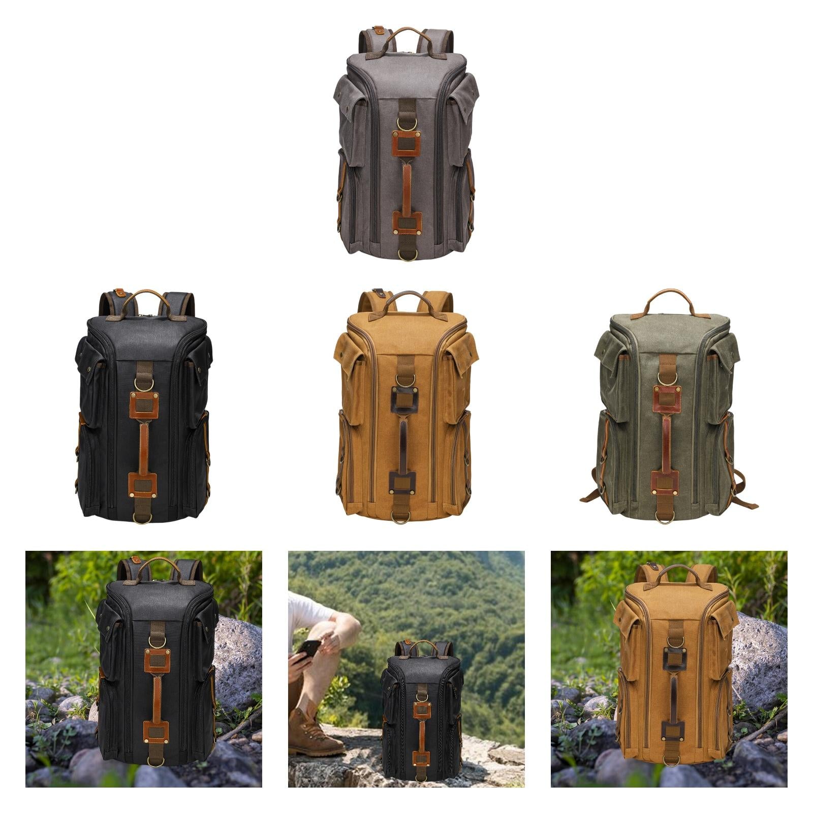 Canvas Backpack for Men 16 inch Laptop Backpack for Business Camping Outdoor Gray
