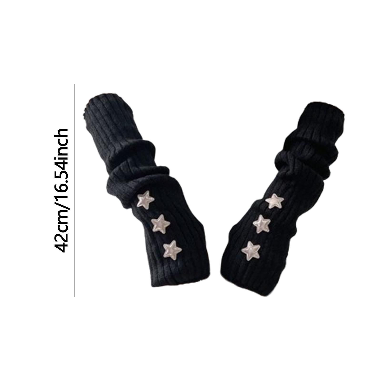 Arm Warmers Thumb Hole Gloves Winter Knitted Mittens Fashion for Women Girls black with star