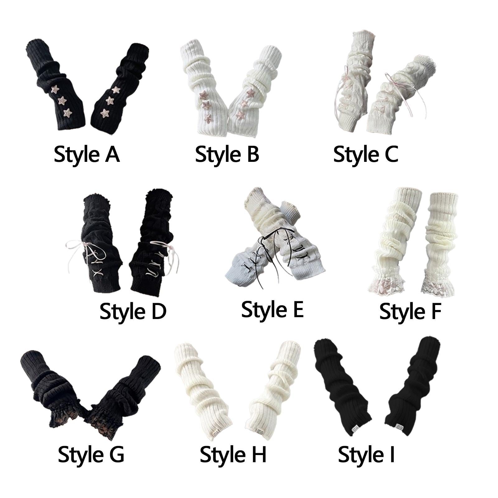 Arm Warmers Thumb Hole Gloves Winter Knitted Mittens Fashion for Women Girls black with star