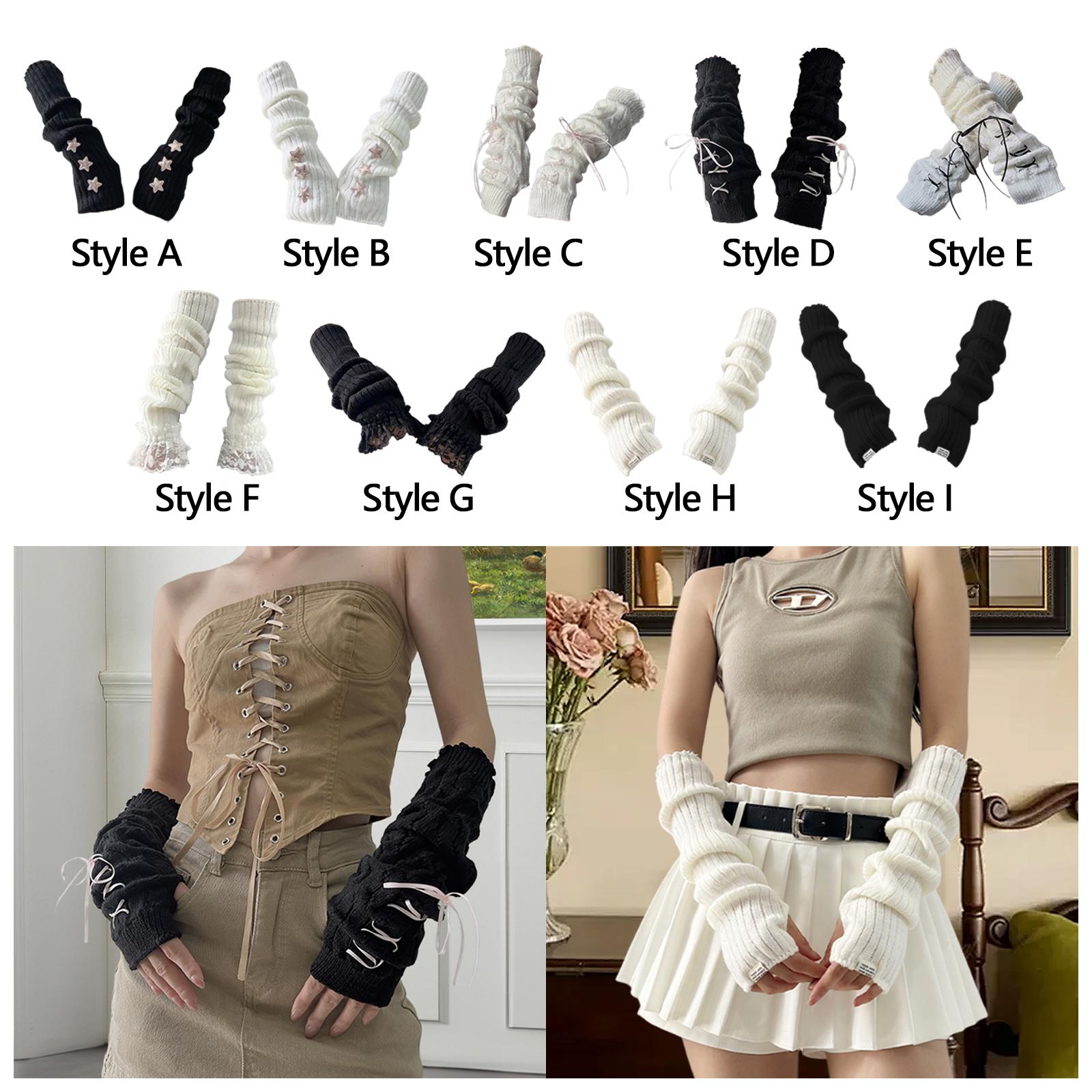 Arm Warmers Thumb Hole Gloves Winter Knitted Mittens Fashion for Women Girls black with star