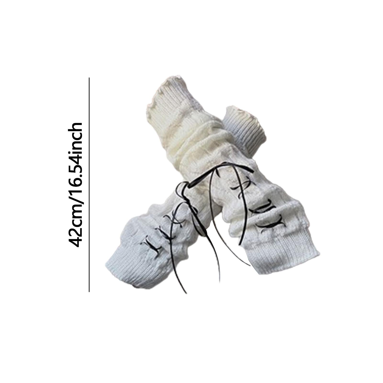 Arm Warmers Thumb Hole Gloves Winter Knitted Mittens Fashion for Women Girls white black ribbon