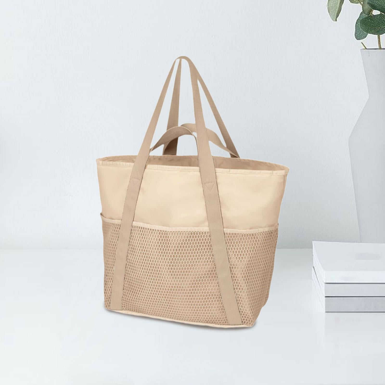 Beach Tote Bag Large Lightweight Shoulder Bag for Sport Event Stadium Street Beige