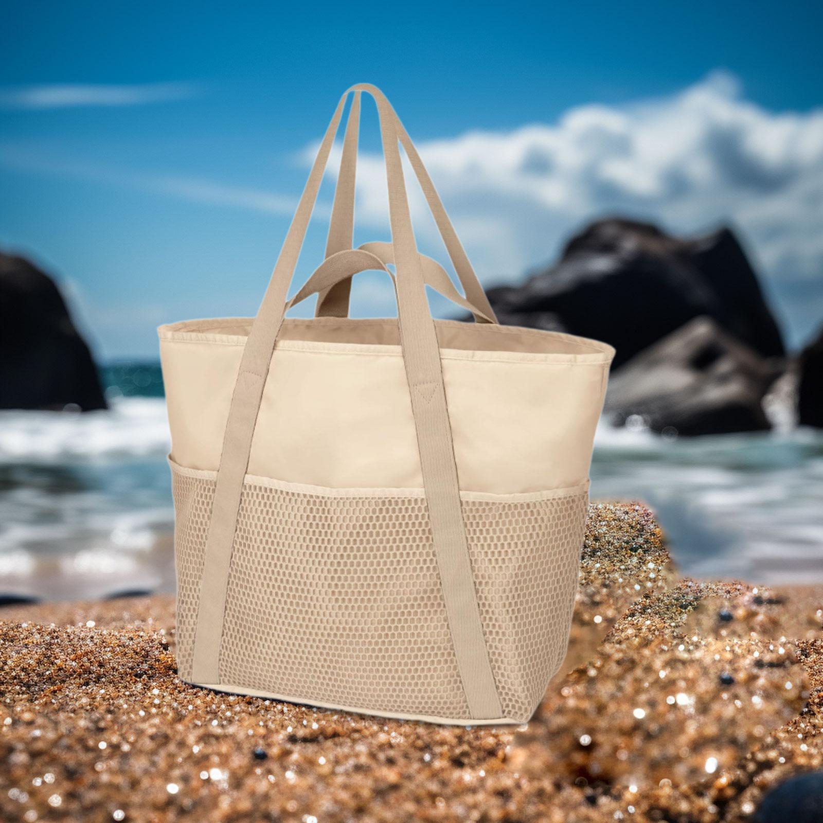 Beach Tote Bag Large Lightweight Shoulder Bag for Sport Event Stadium Street Beige