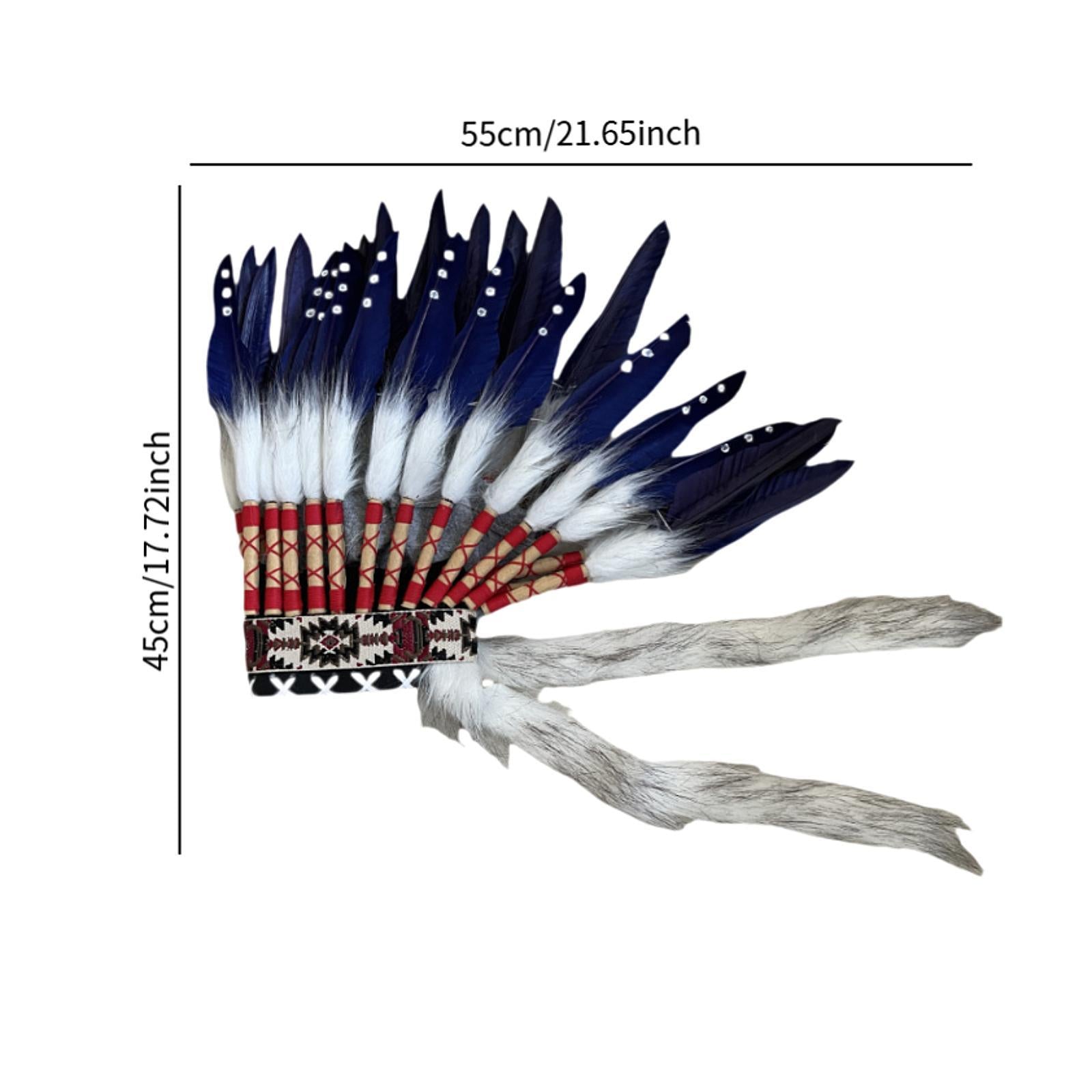Indian Feather Headdress Fashion for Dance Thanksgiving Day Cosplay White Dark Blue