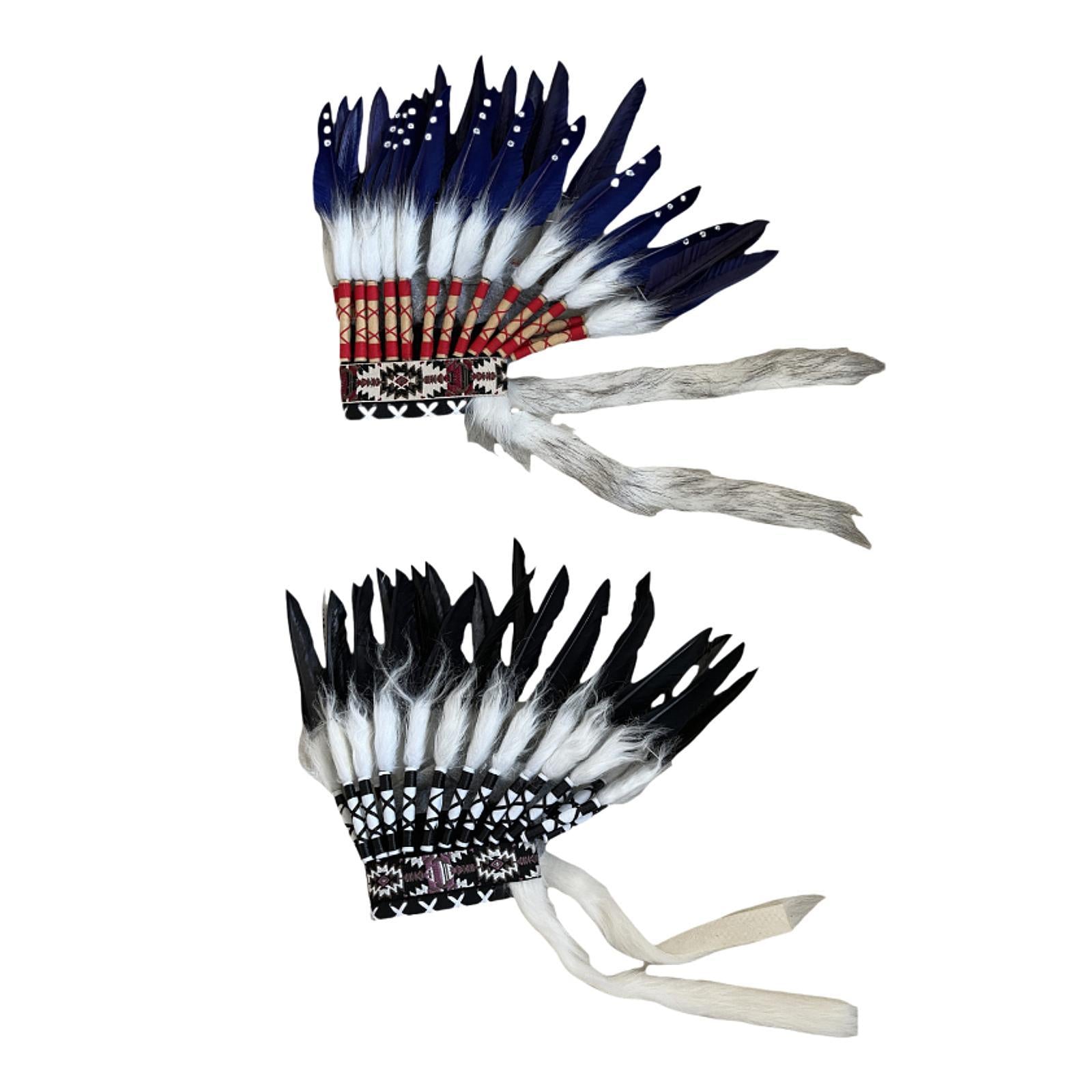 Indian Feather Headdress Fashion for Dance Thanksgiving Day Cosplay White Dark Blue