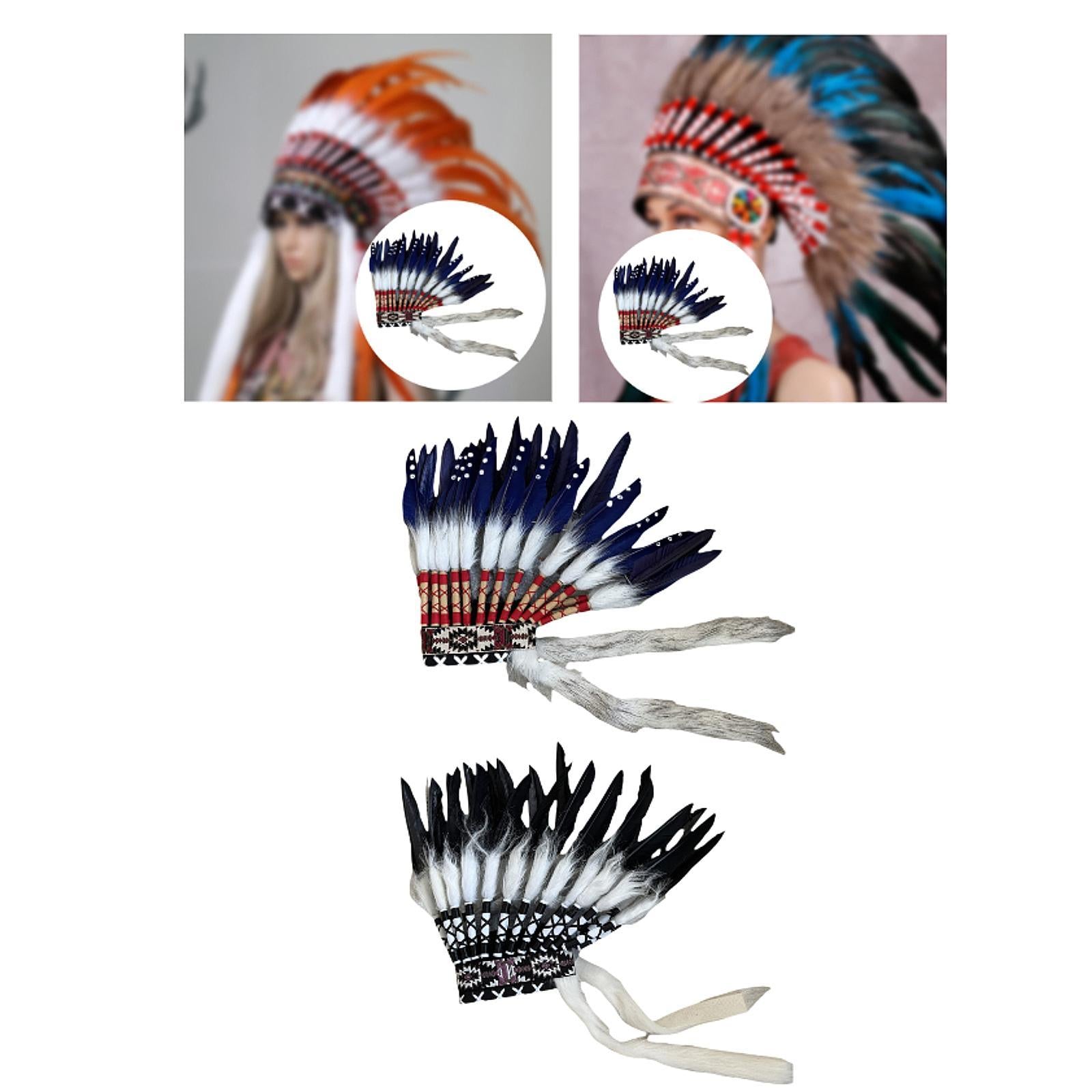 Indian Feather Headdress Fashion for Dance Thanksgiving Day Cosplay White Dark Blue