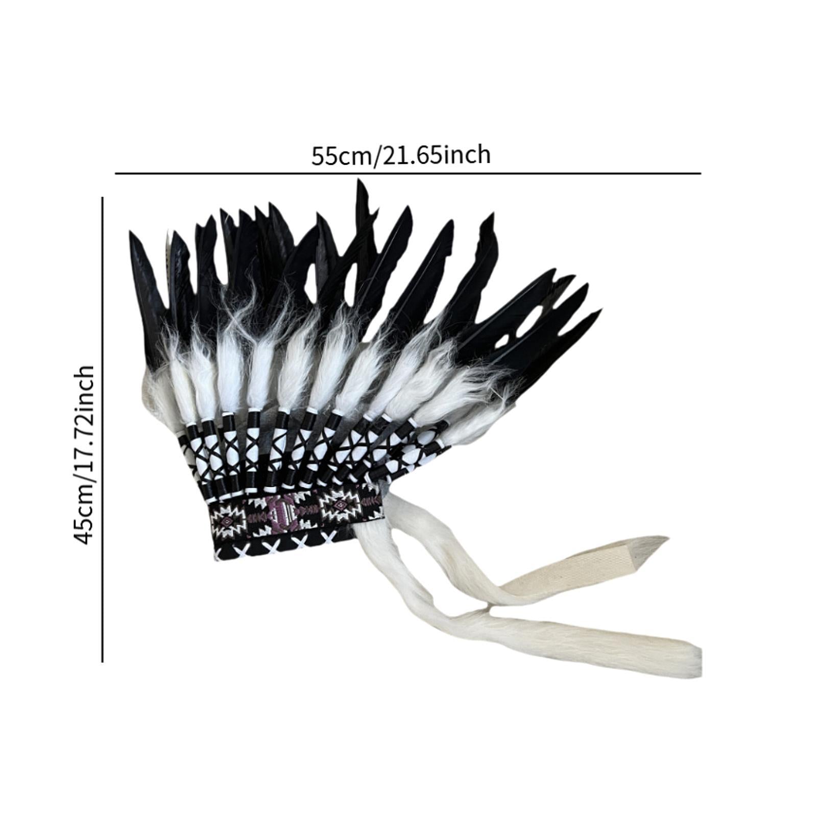 Indian Feather Headdress Fashion for Dance Thanksgiving Day Cosplay White Black