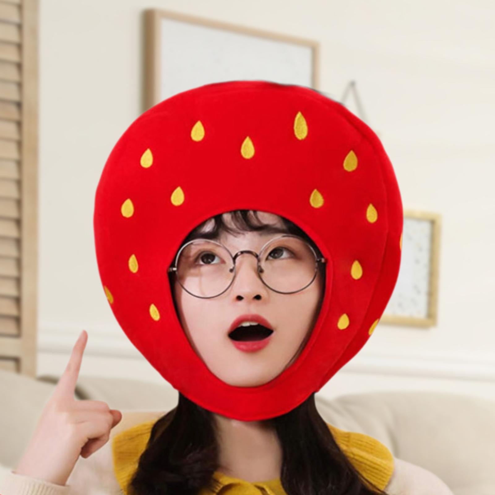 Cute Plush Hat Strawberry Soft Fruit Headgear Hood for Event Halloween Party