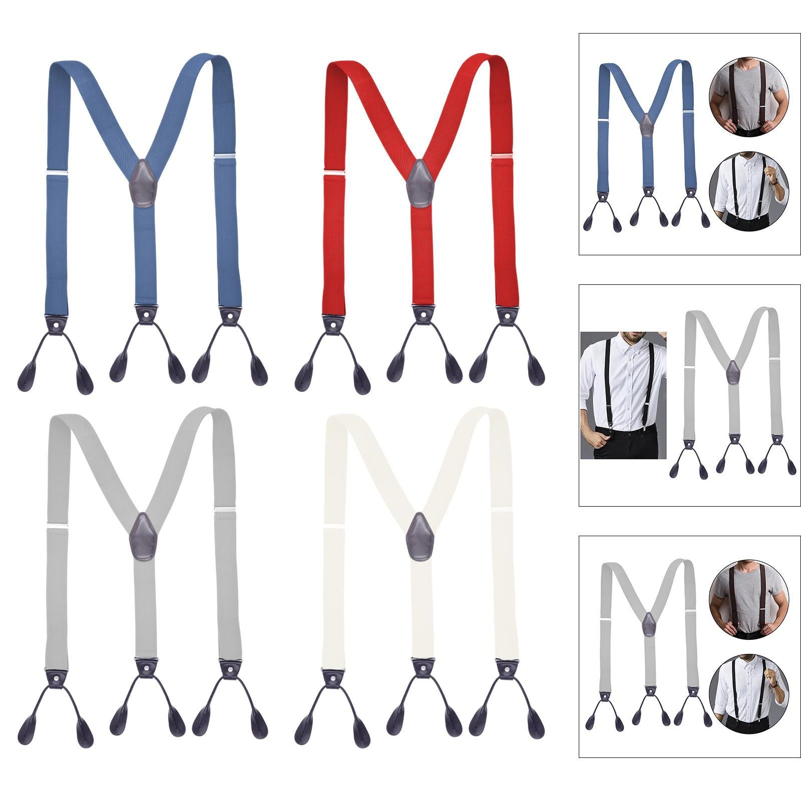 Men's Suspenders Adjustable 6 Clips Gift Elastic for Jeans Dance Formal Wear Light Blue