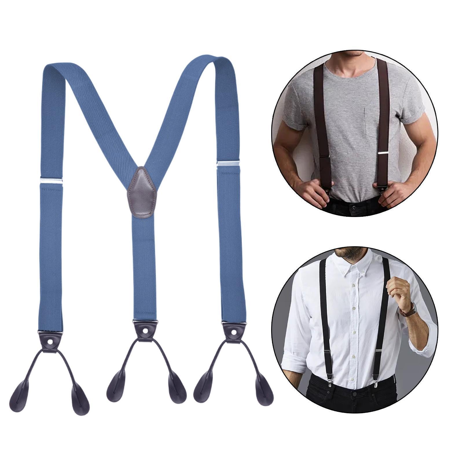 Men's Suspenders Adjustable 6 Clips Gift Elastic for Jeans Dance Formal Wear Light Blue