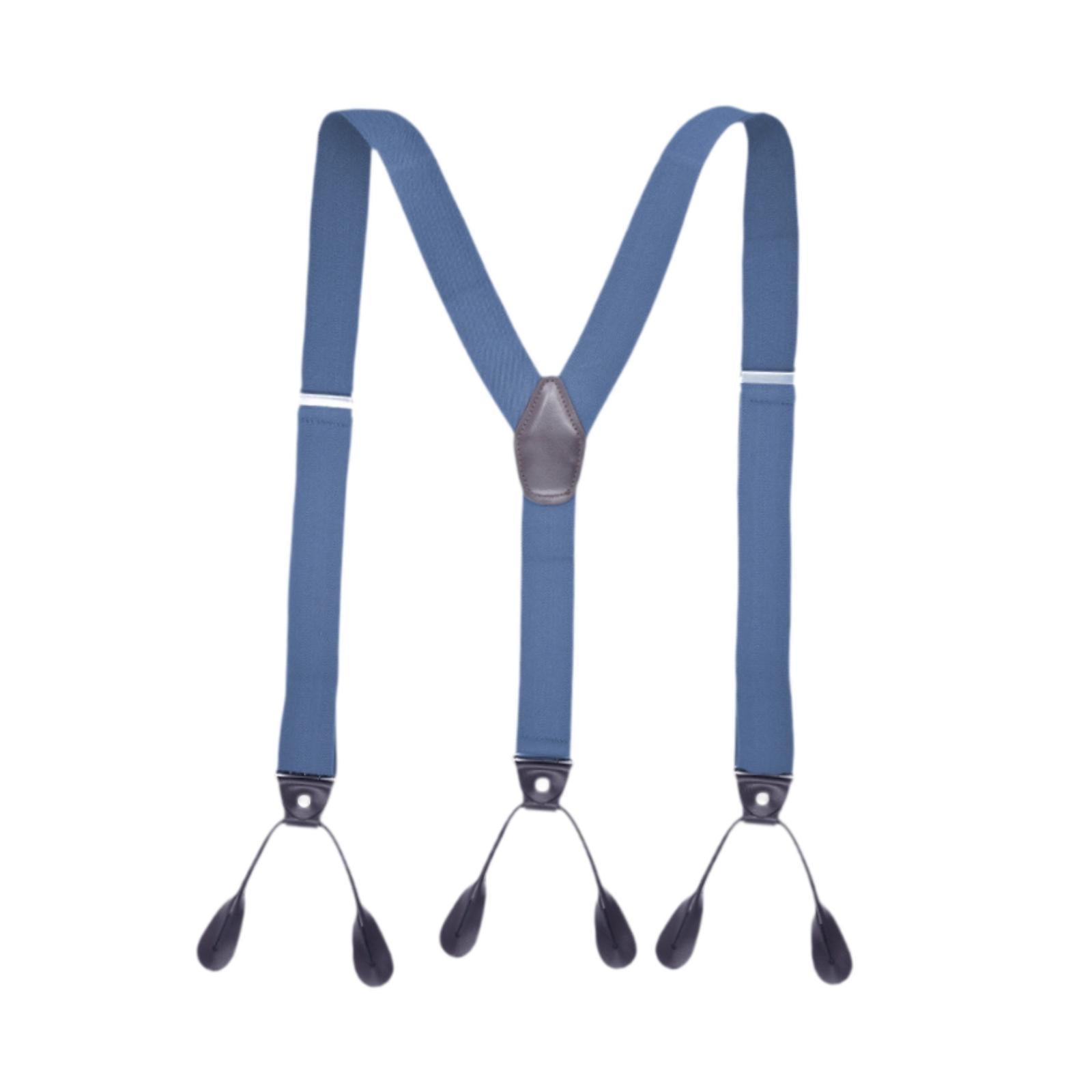 Men's Suspenders Adjustable 6 Clips Gift Elastic for Jeans Dance Formal Wear Light Blue