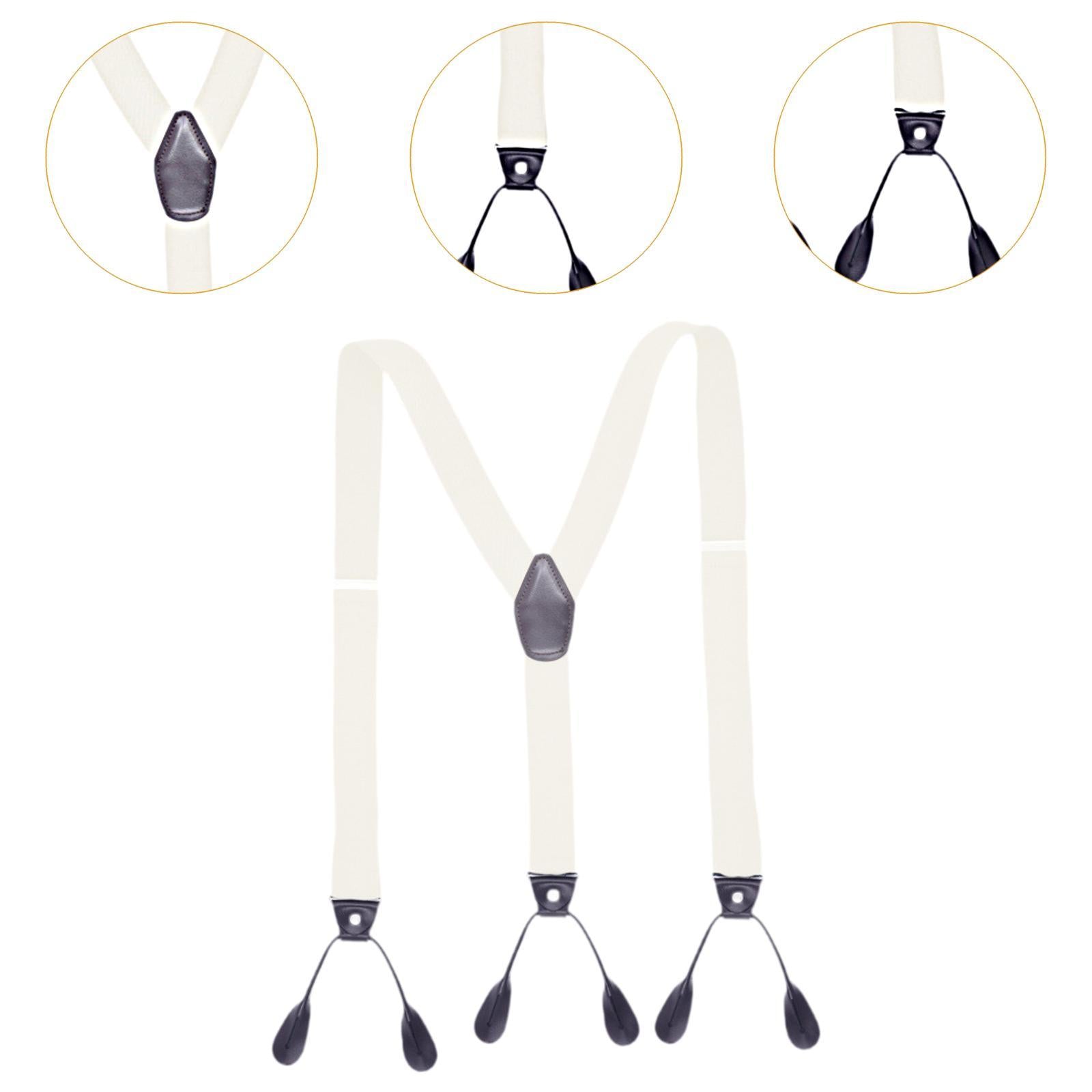 Men's Suspenders Adjustable 6 Clips Gift Elastic for Jeans Dance Formal Wear White