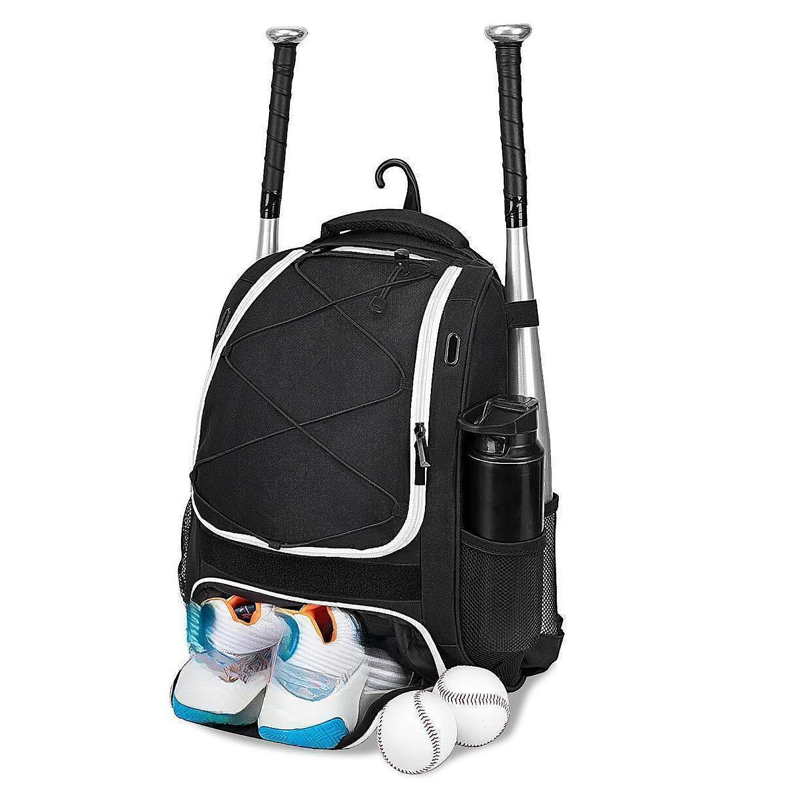Baseball Backpack Professional Portable Sport Bag for Gym Soccer Boys Girls black white