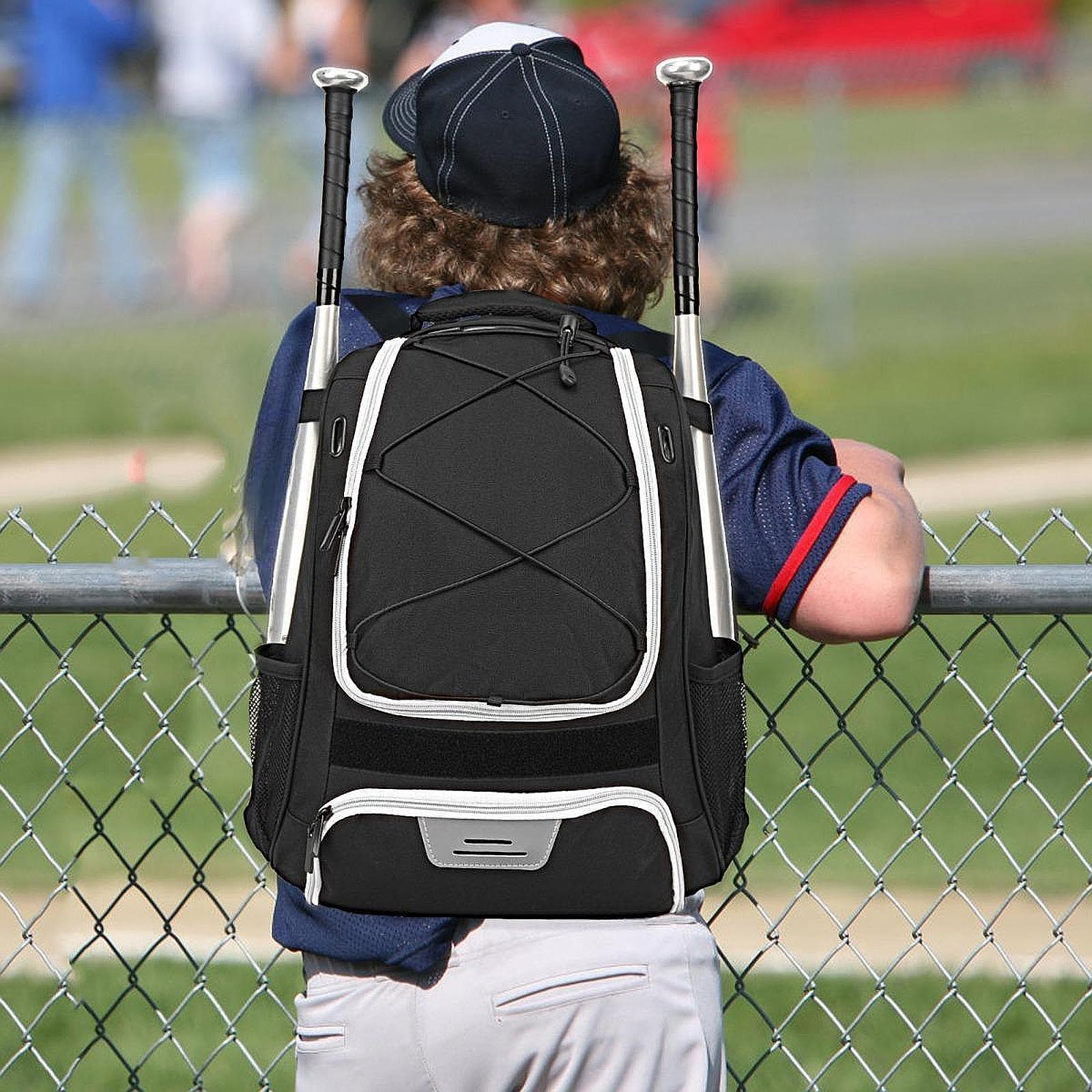 Baseball Backpack Professional Portable Sport Bag for Gym Soccer Boys Girls black white