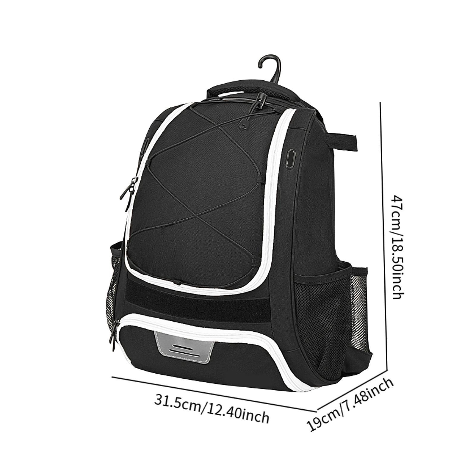Baseball Backpack Professional Portable Sport Bag for Gym Soccer Boys Girls black white