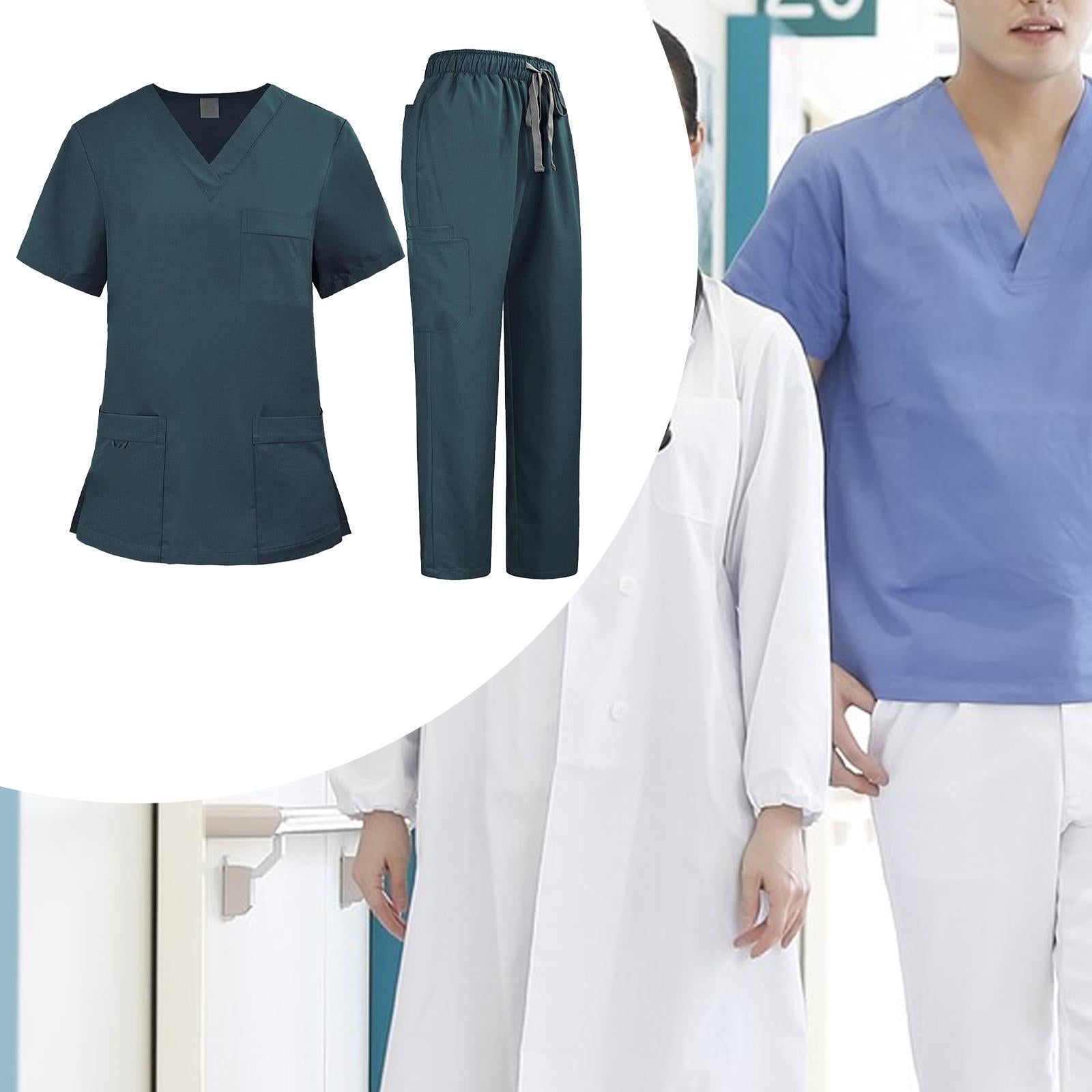 Nursing Uniforms Scrub Set Nursing Work Suit for Cosmetology Pet Groomer SPA XL Green