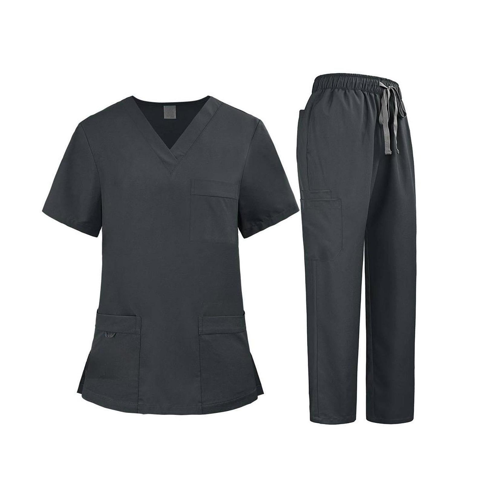 Nursing Uniforms Scrub Set Nursing Work Suit for Cosmetology Pet Groomer SPA L Gray