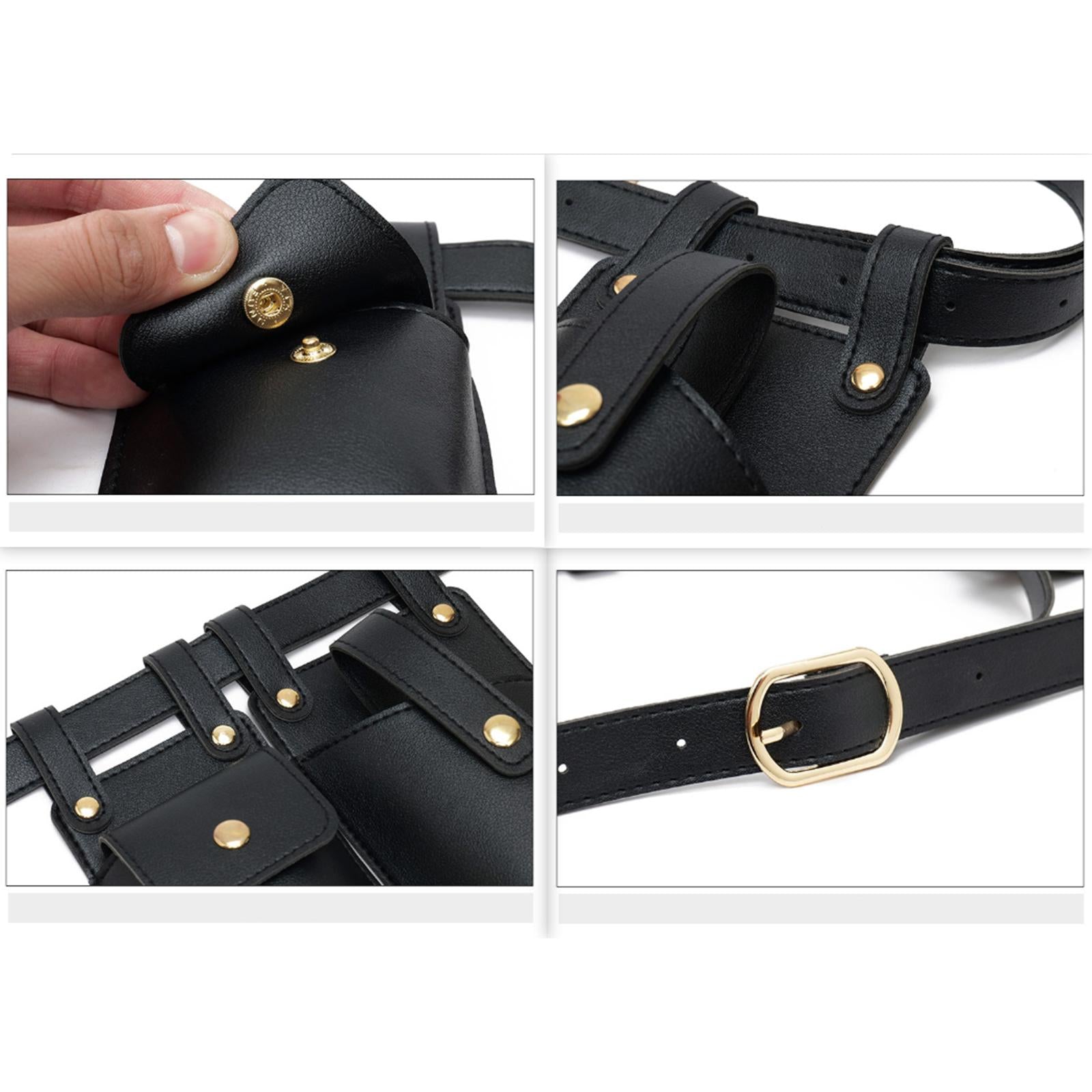 Fanny Pack PU Leather Waist Organiser Belt Fashion Multifunctional Waist Bag Black