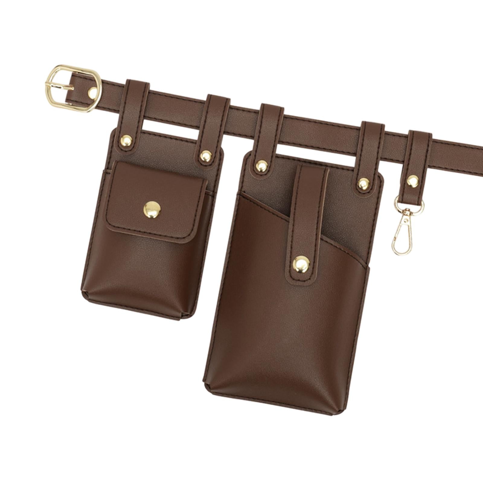 Fanny Pack PU Leather Waist Organiser Belt Fashion Multifunctional Waist Bag Dark Brown