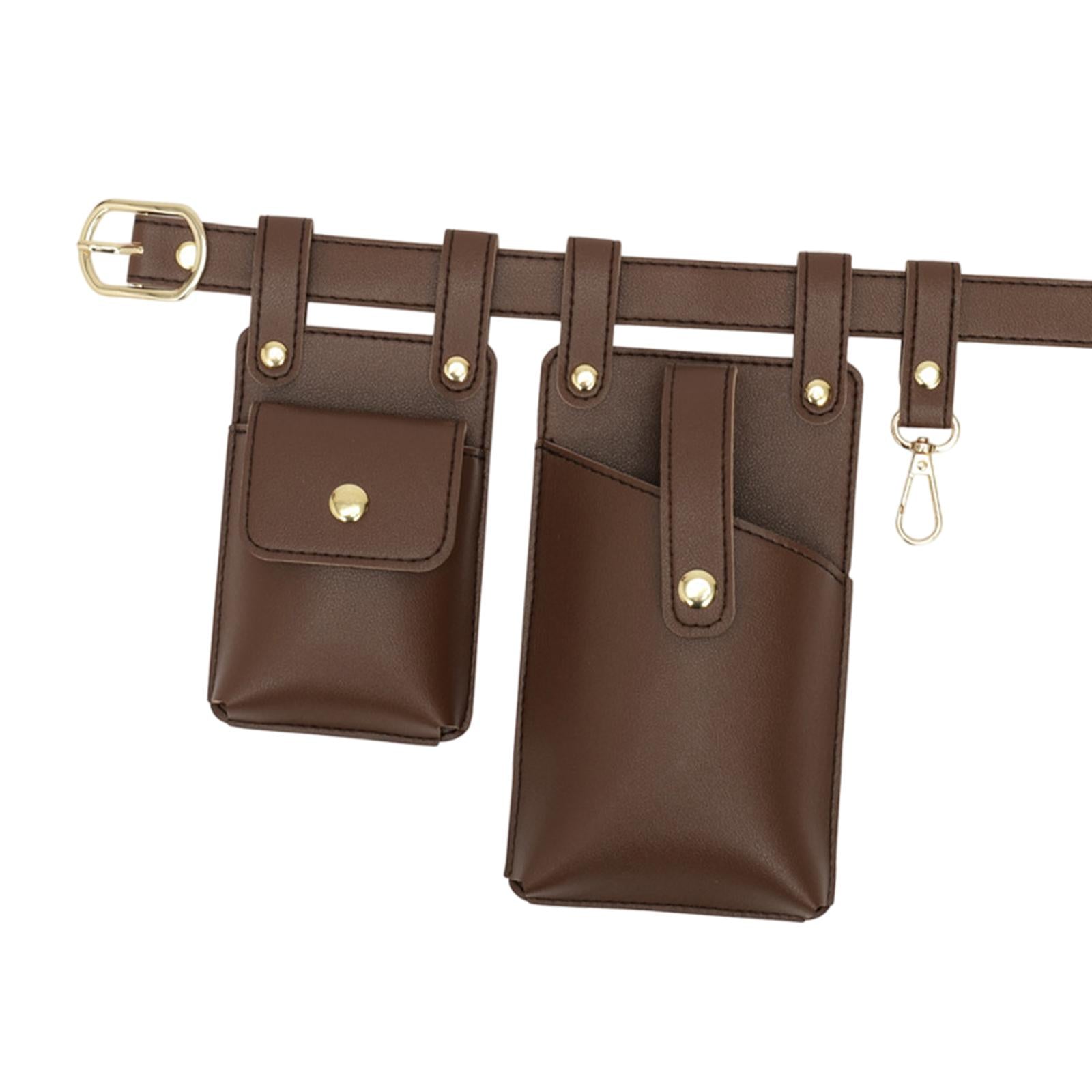 Fanny Pack PU Leather Waist Organiser Belt Fashion Multifunctional Waist Bag Dark Brown