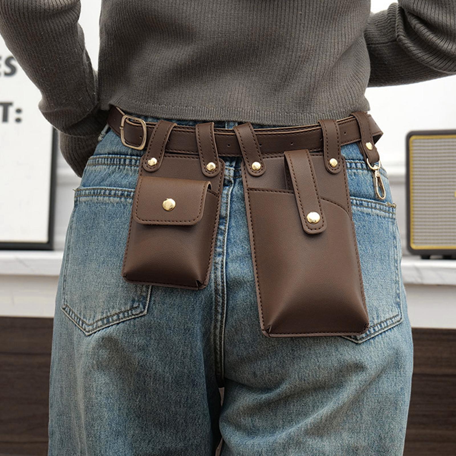 Fanny Pack PU Leather Waist Organiser Belt Fashion Multifunctional Waist Bag Dark Brown