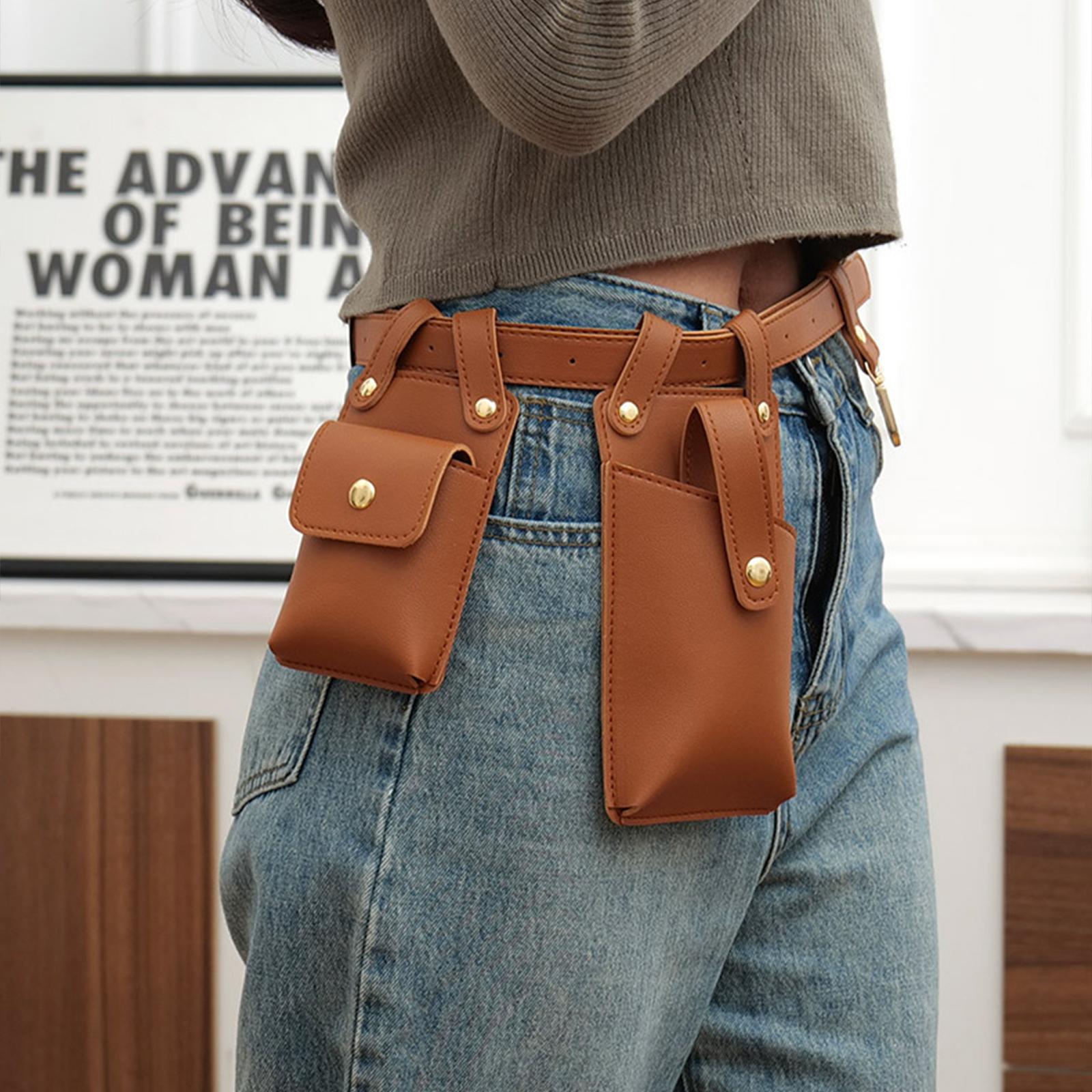 Fanny Pack PU Leather Waist Organiser Belt Fashion Multifunctional Waist Bag Light Brown