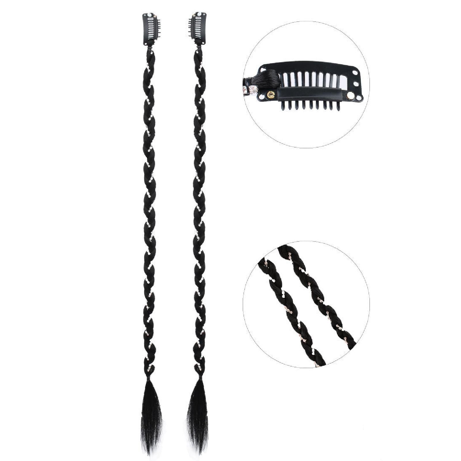 Clip in Braid Hair Extensions 45 cm for Birthday Traveling Stage Performance Black With Chain