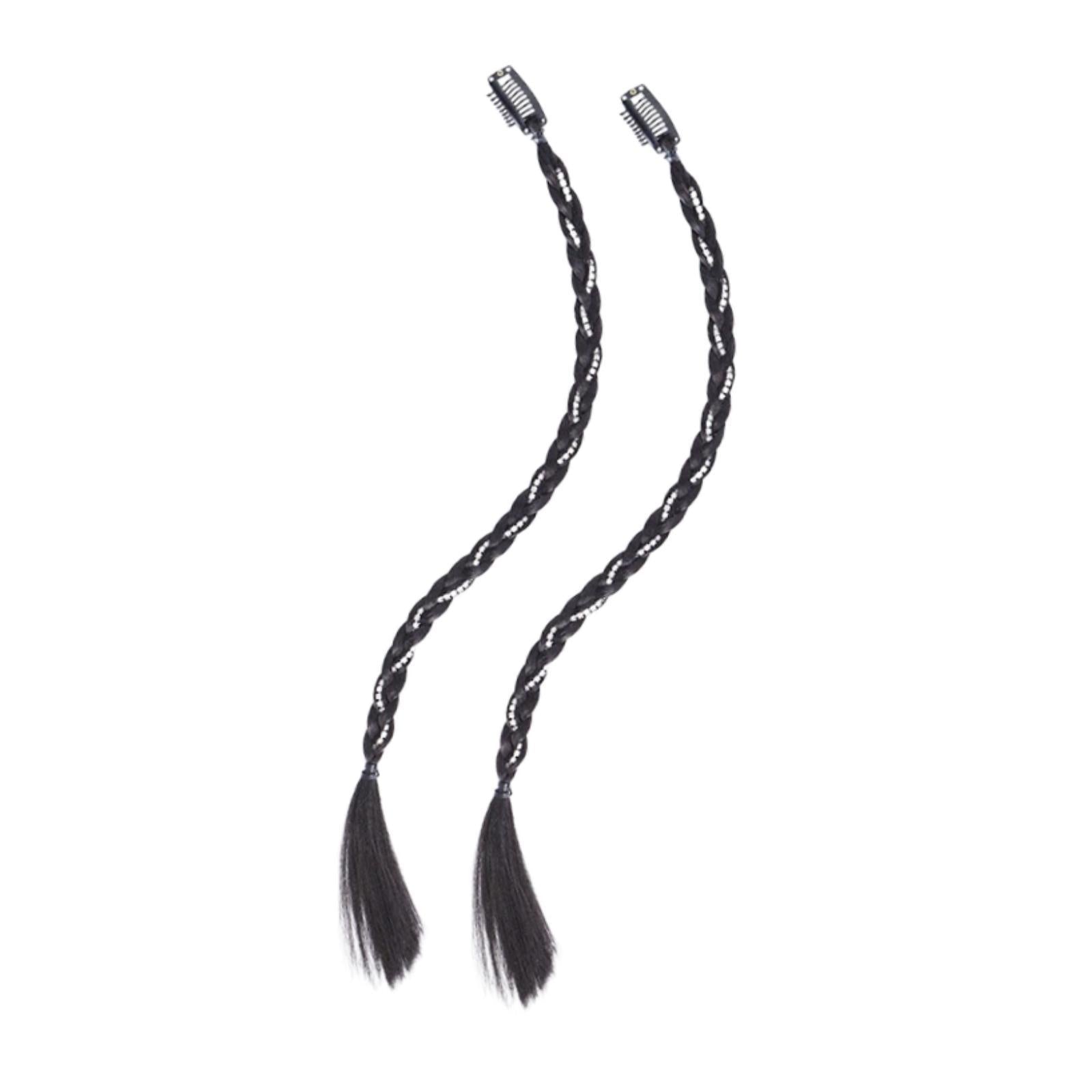 Clip in Braid Hair Extensions 45 cm for Birthday Traveling Stage Performance Black With Chain
