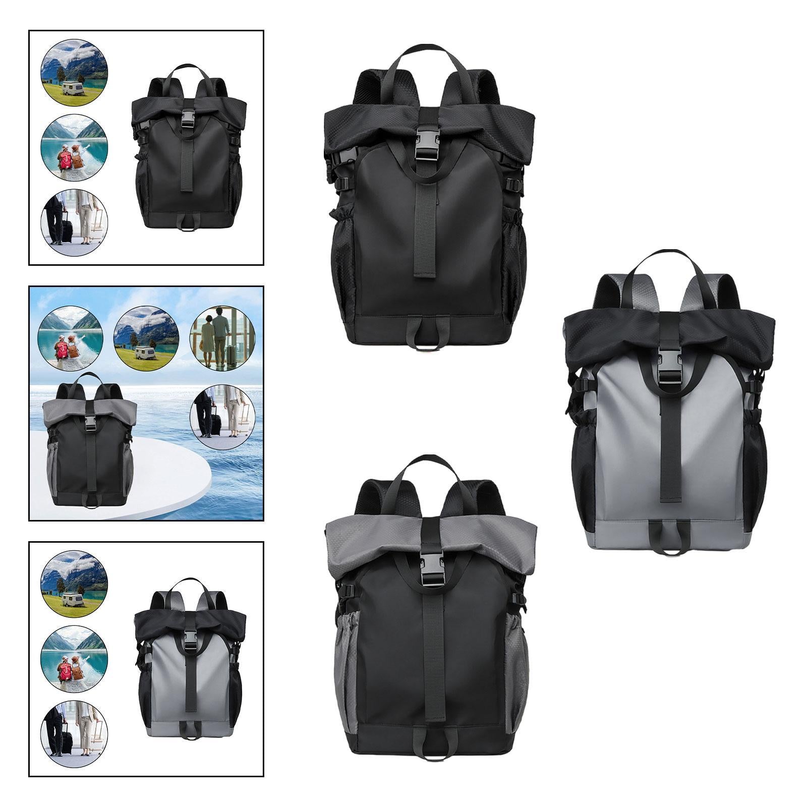 Roll Lid Backpack Versatile Gym Bag Waterproof Portable Stylish Men Rucksack black