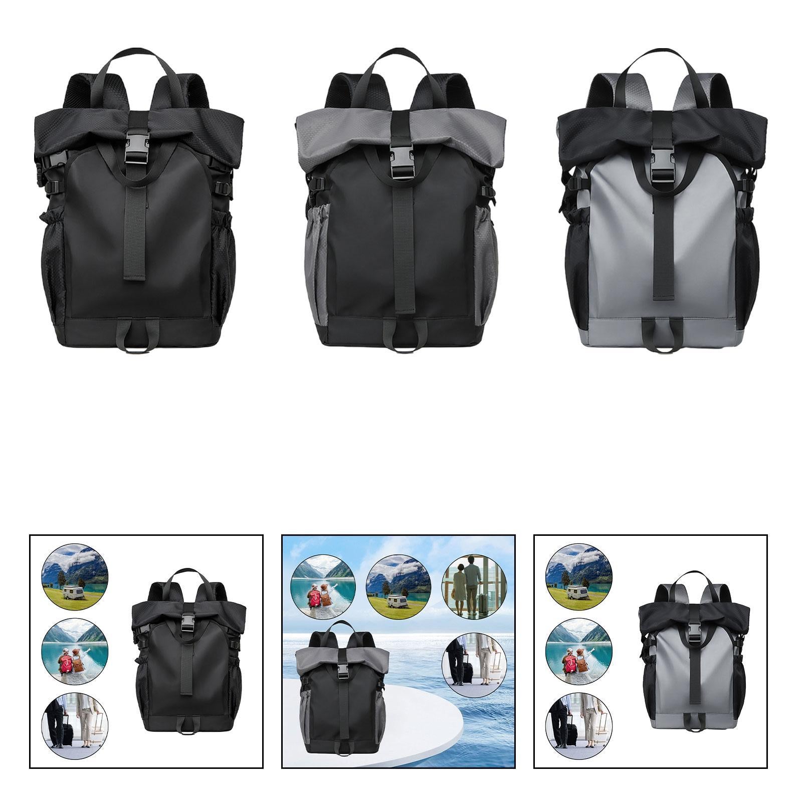 Roll Lid Backpack Versatile Gym Bag Waterproof Portable Stylish Men Rucksack black