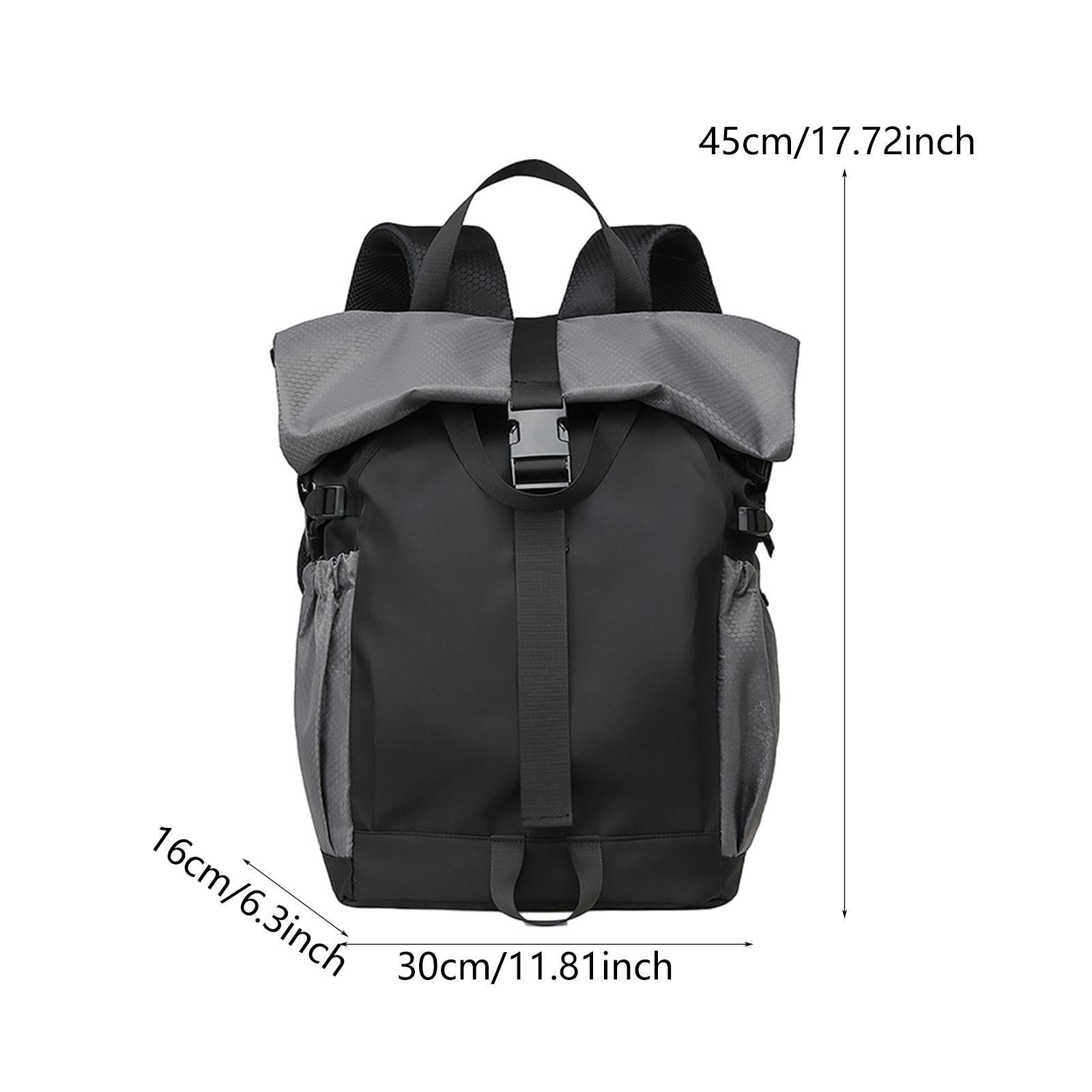 Roll Lid Backpack Versatile Gym Bag Waterproof Portable Stylish Men Rucksack dark grey