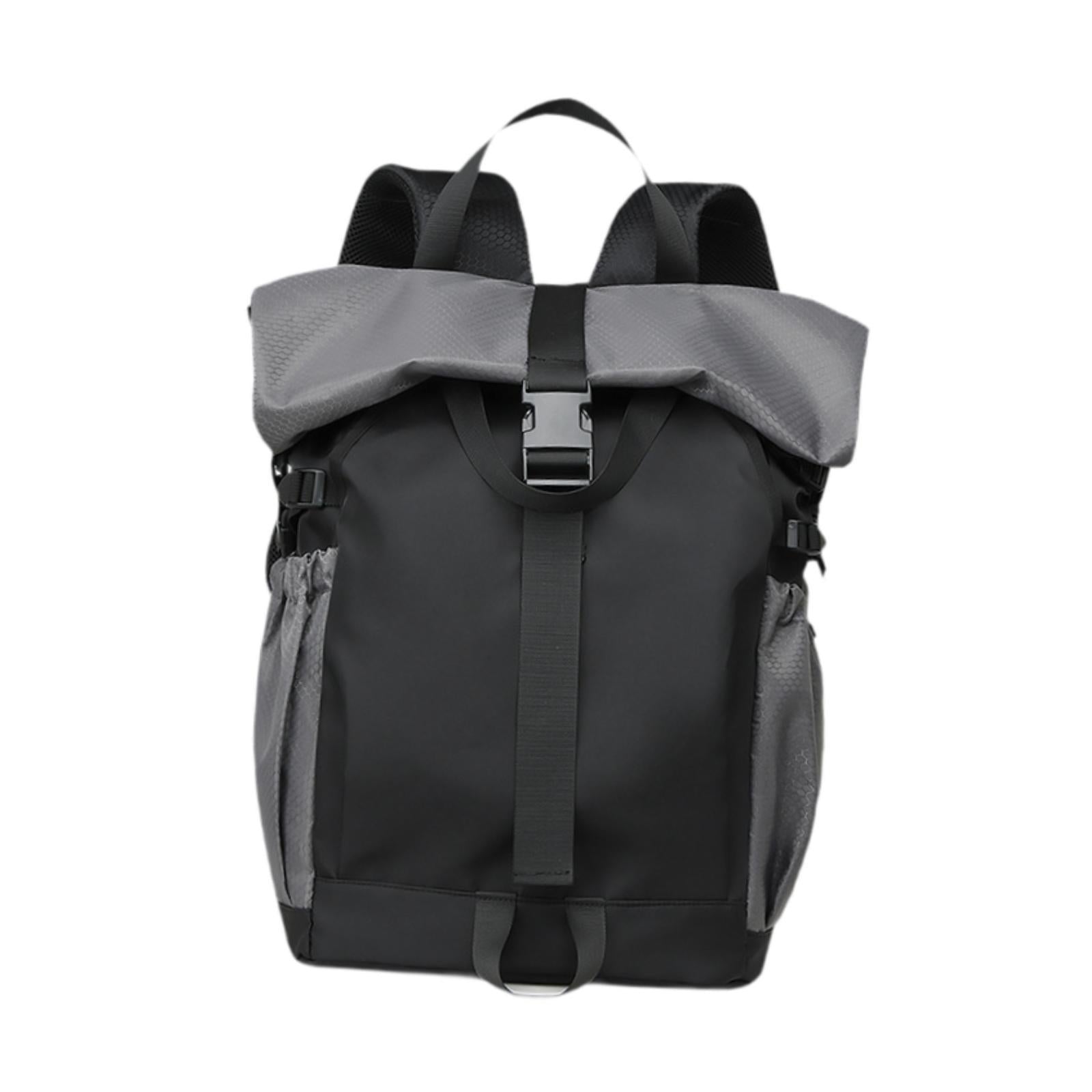Roll Lid Backpack Versatile Gym Bag Waterproof Portable Stylish Men Rucksack dark grey