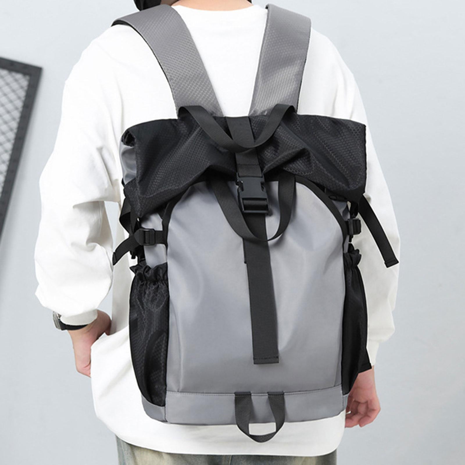 Roll Lid Backpack Versatile Gym Bag Waterproof Portable Stylish Men Rucksack light grey