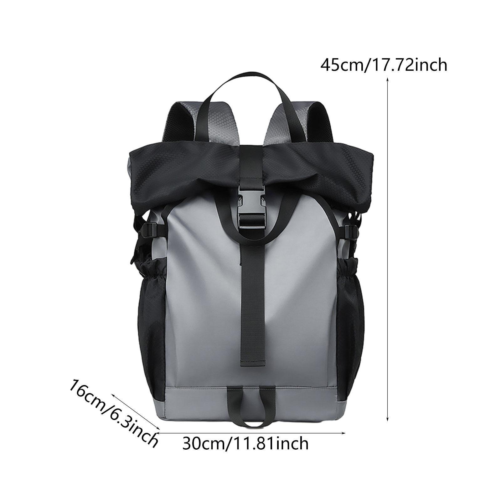 Roll Lid Backpack Versatile Gym Bag Waterproof Portable Stylish Men Rucksack light grey