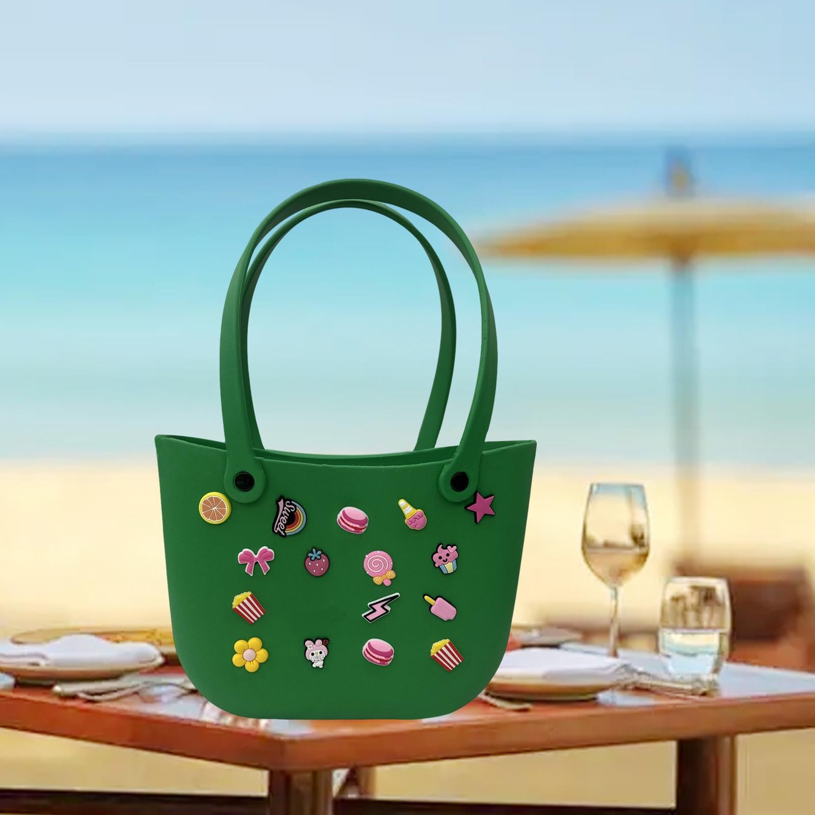 Open Tote Washable Shopping Storage Portable Leisure Easy to Clean Hole Bag Deep Green