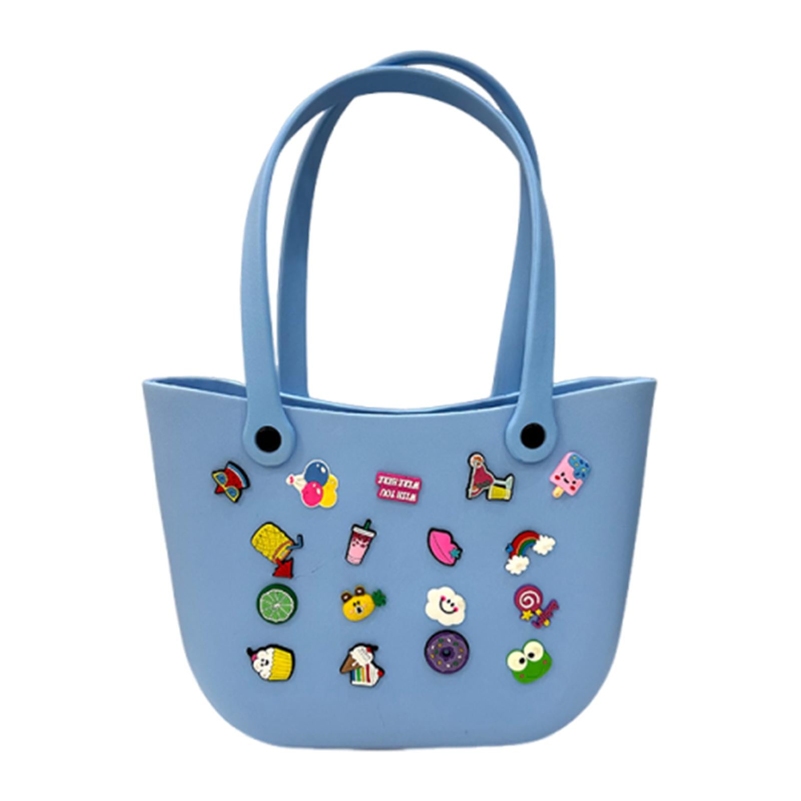 Open Tote Washable Shopping Storage Portable Leisure Easy to Clean Hole Bag Light Blue