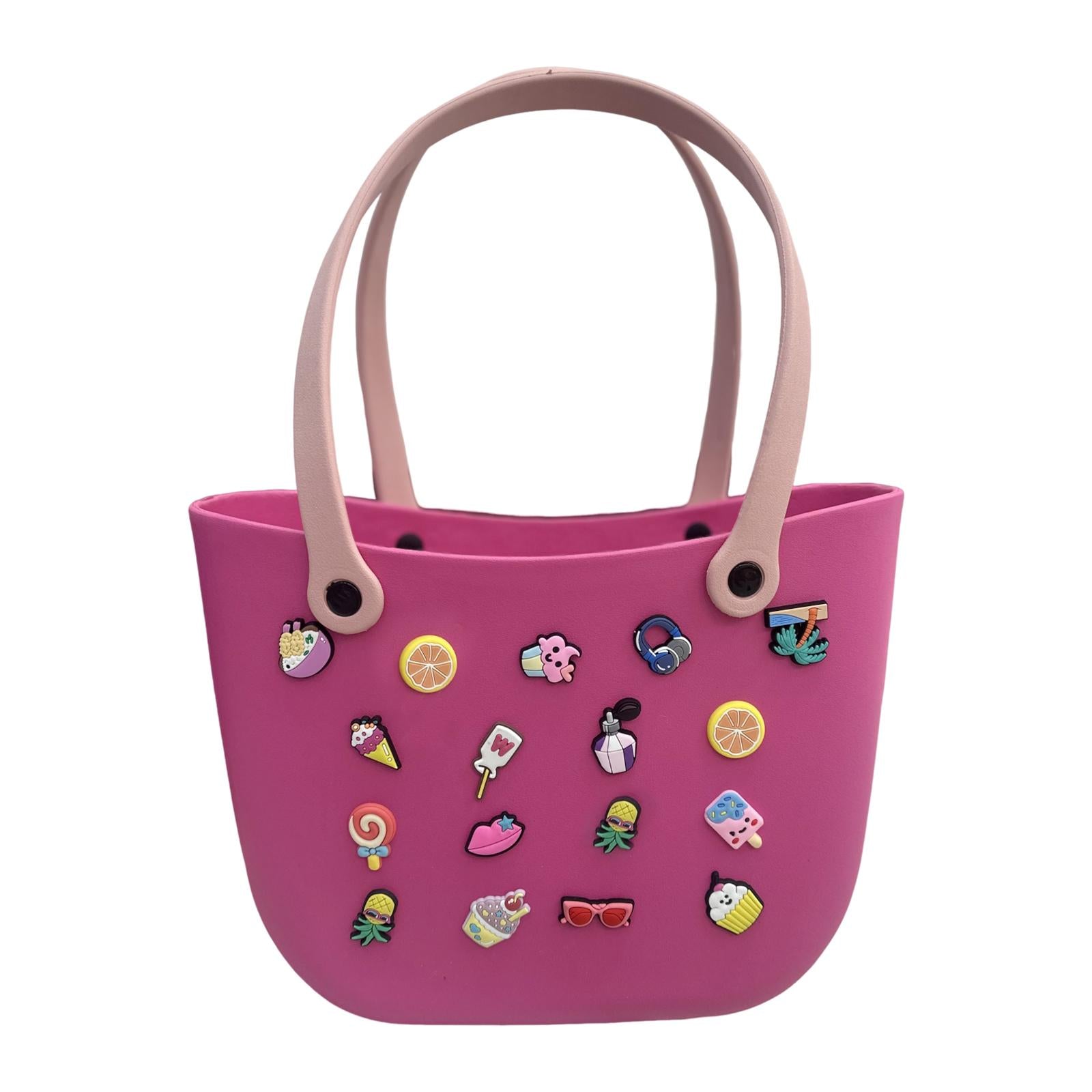 Open Tote Washable Shopping Storage Portable Leisure Easy to Clean Hole Bag Rose Red