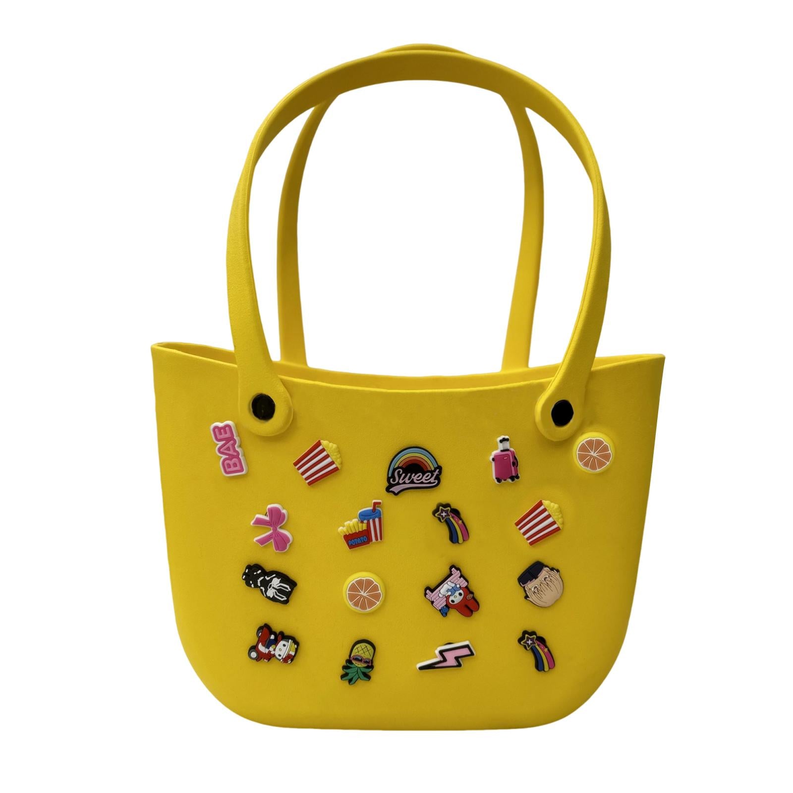 Open Tote Washable Shopping Storage Portable Leisure Easy to Clean Hole Bag Yellow
