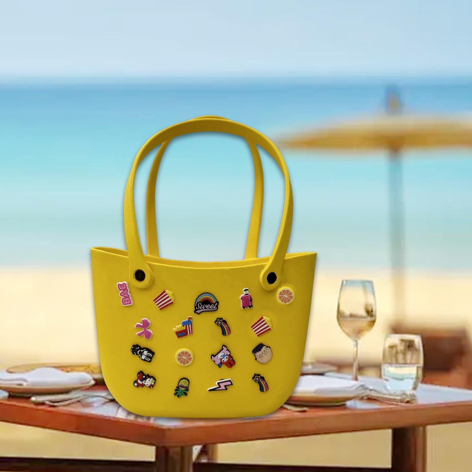Open Tote Washable Shopping Storage Portable Leisure Easy to Clean Hole Bag Yellow