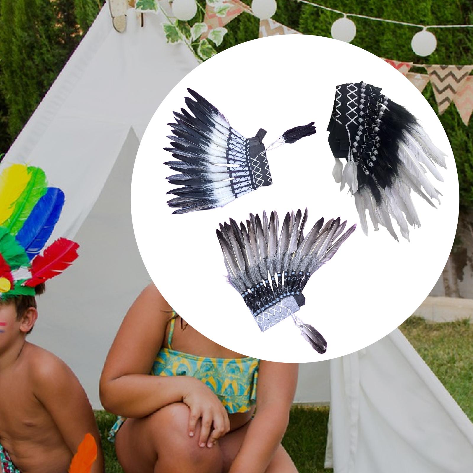 Chief Indian Hat Artificial Feather Headdress for Carnival Party Fancy Dress Black Feather