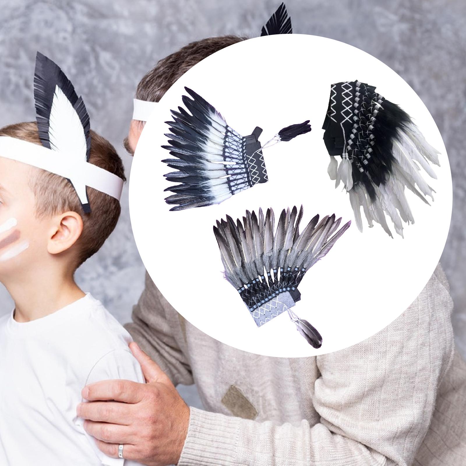 Chief Indian Hat Artificial Feather Headdress for Carnival Party Fancy Dress Black Feather