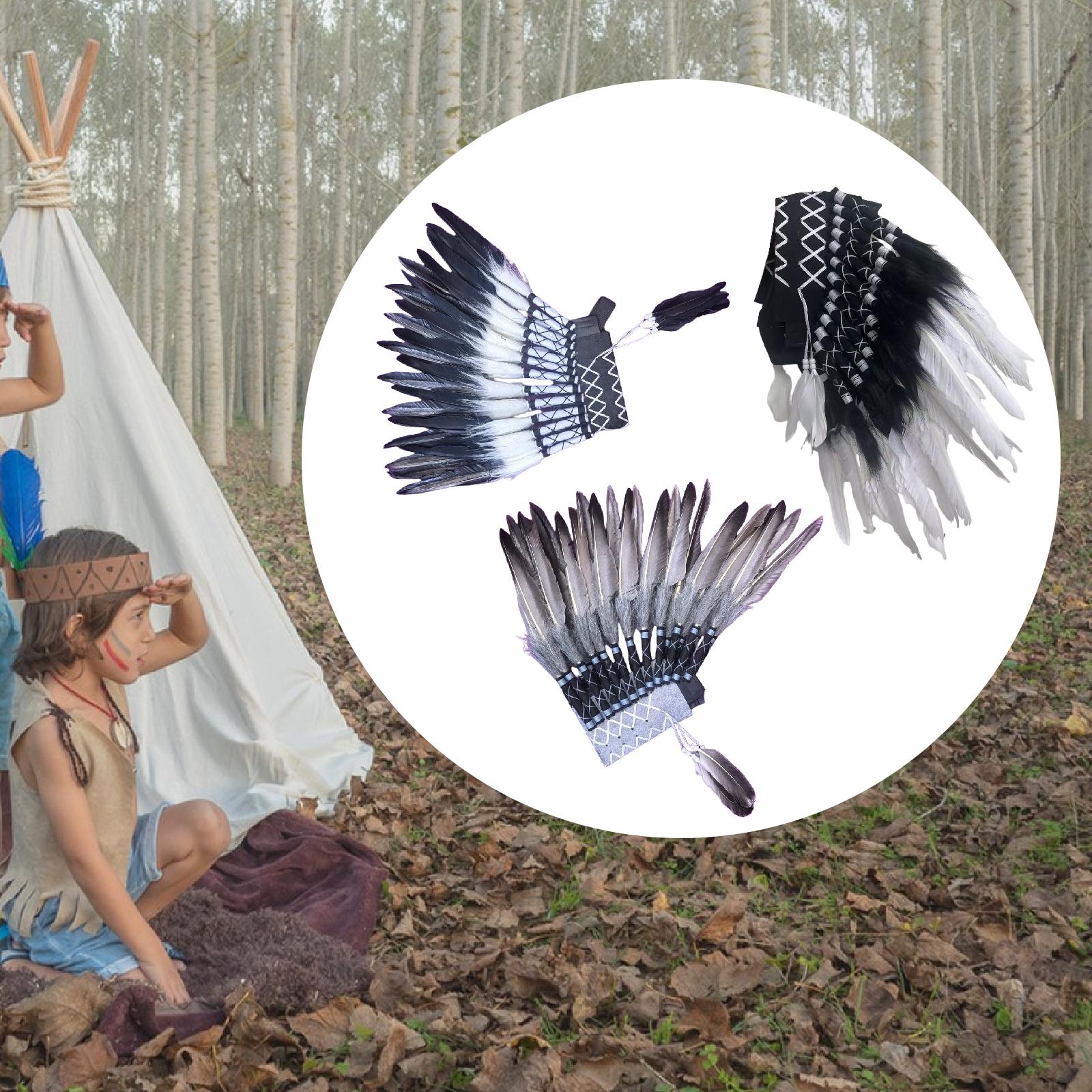 Chief Indian Hat Artificial Feather Headdress for Carnival Party Fancy Dress Black Feather
