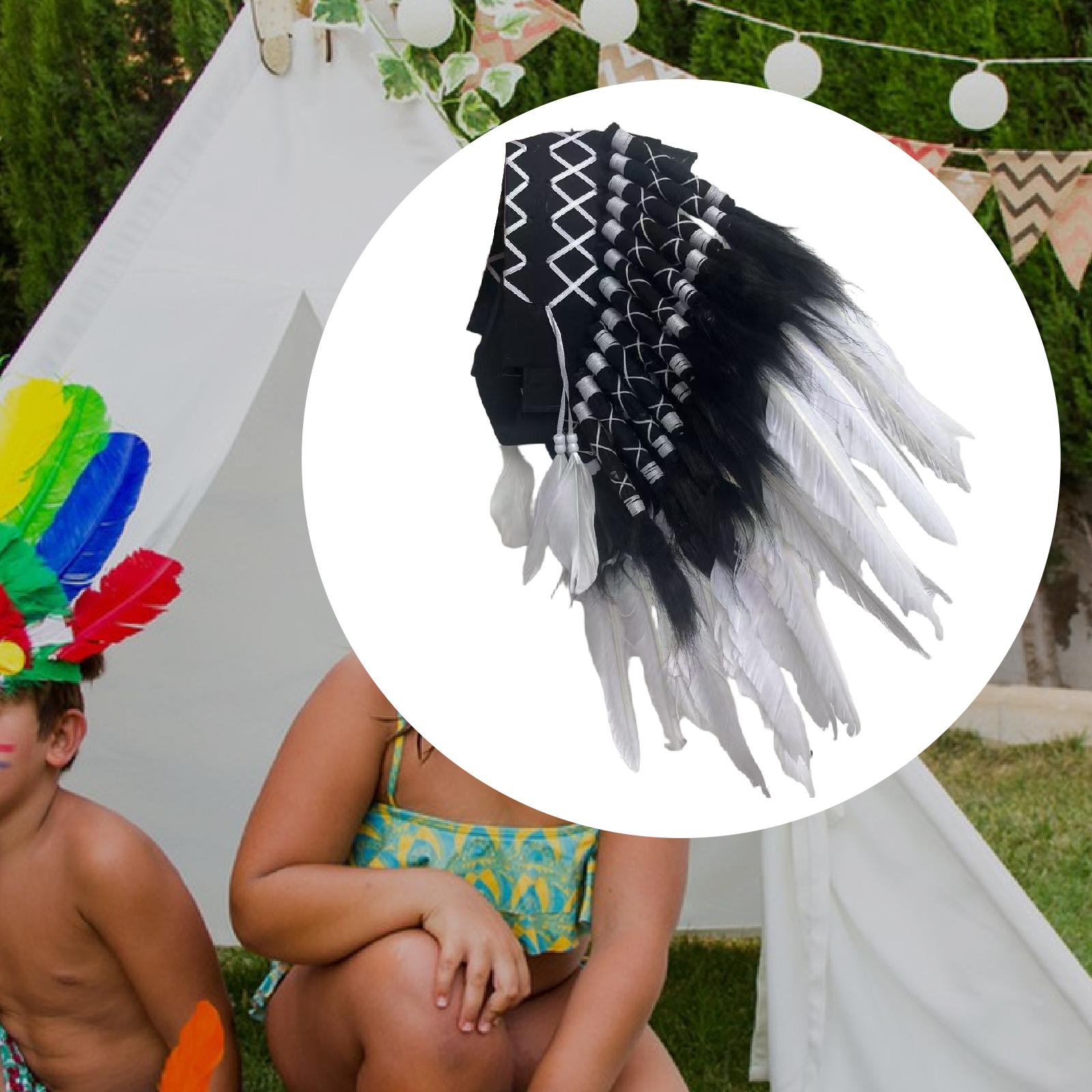Chief Indian Hat Artificial Feather Headdress for Carnival Party Fancy Dress White Feather