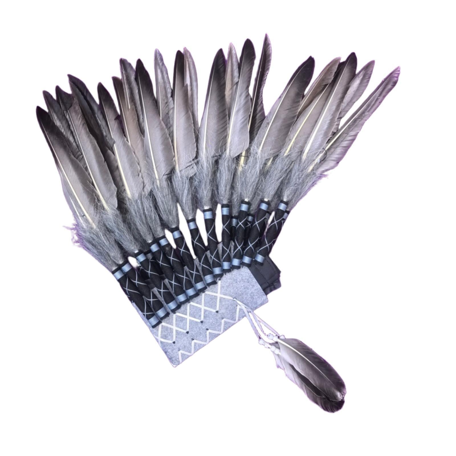 Chief Indian Hat Artificial Feather Headdress for Carnival Party Fancy Dress Gray Feather