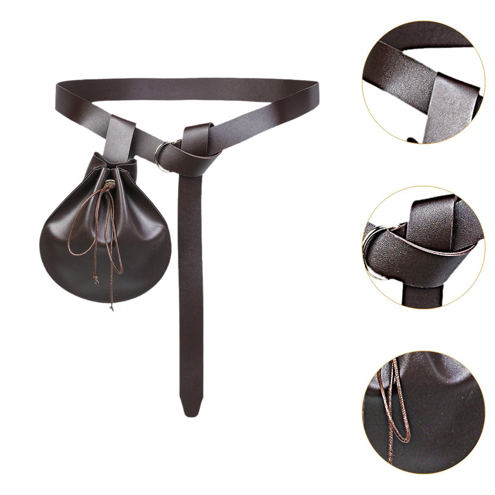 Belt Pouch Waist Bag Set Medieval Belt Bag for Photo Props Halloween Cosplay Brown