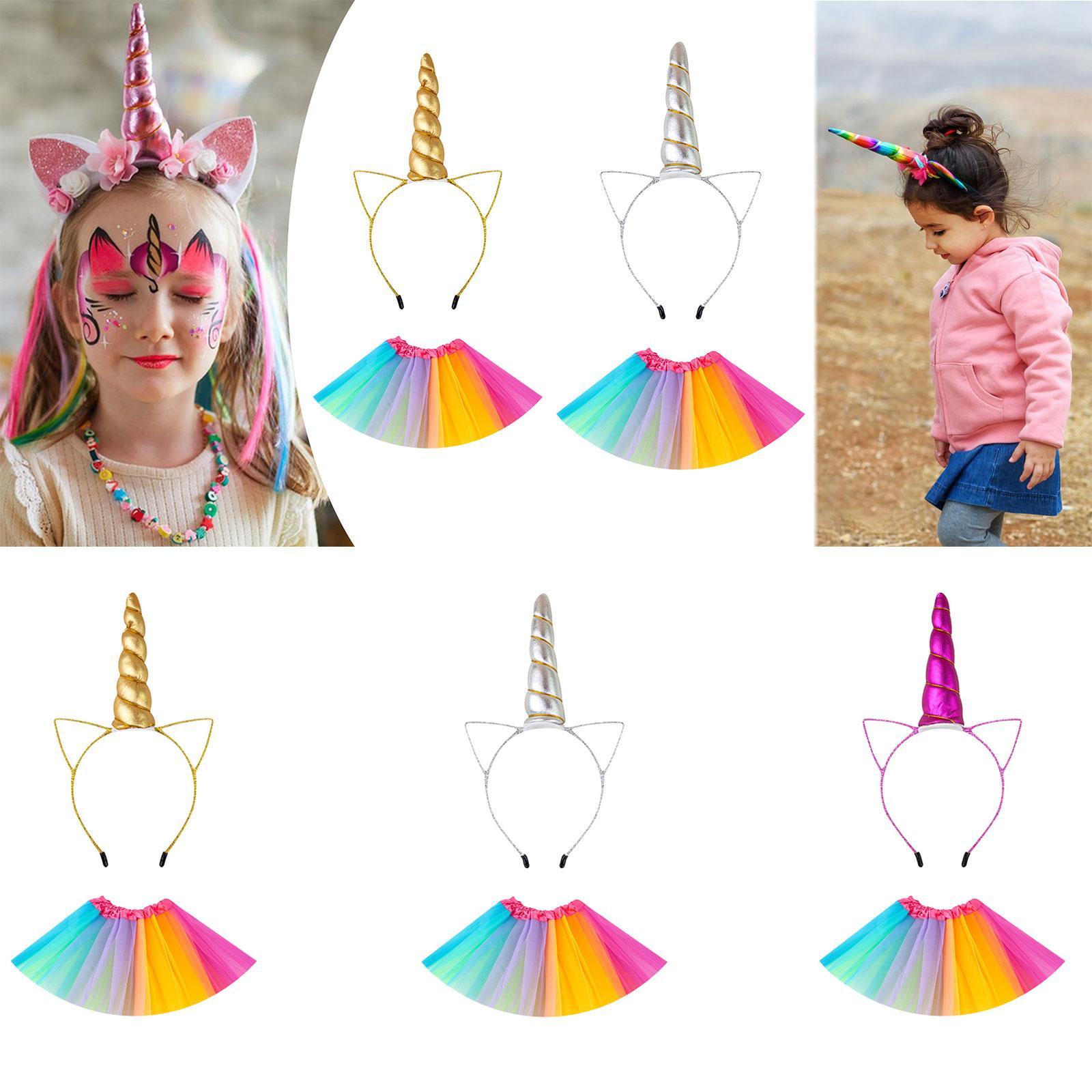 Girls Tutu Skirt with Headband Birthday Princess Outfits for Stage Role Play Gold