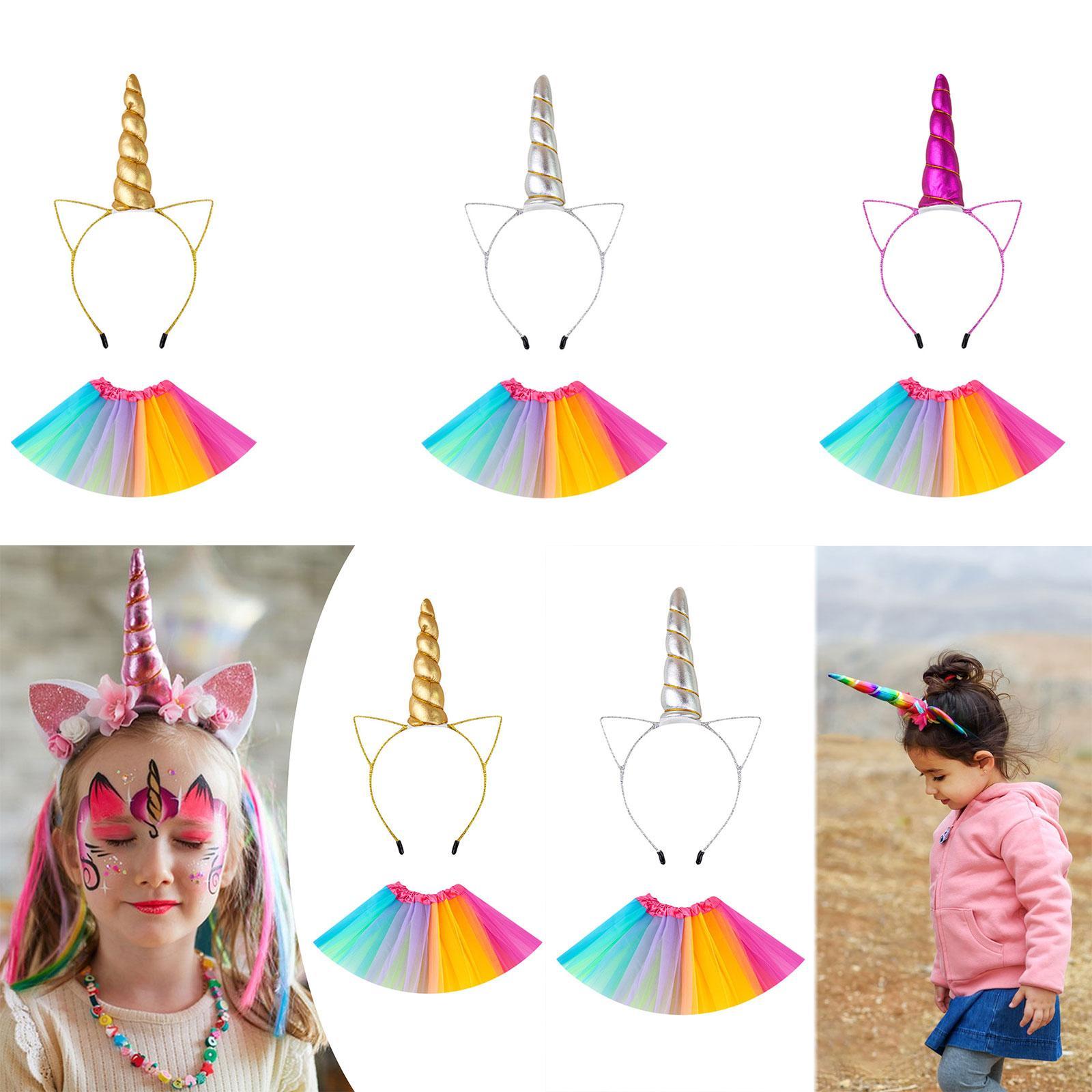 Girls Tutu Skirt with Headband Birthday Princess Outfits for Stage Role Play Gold