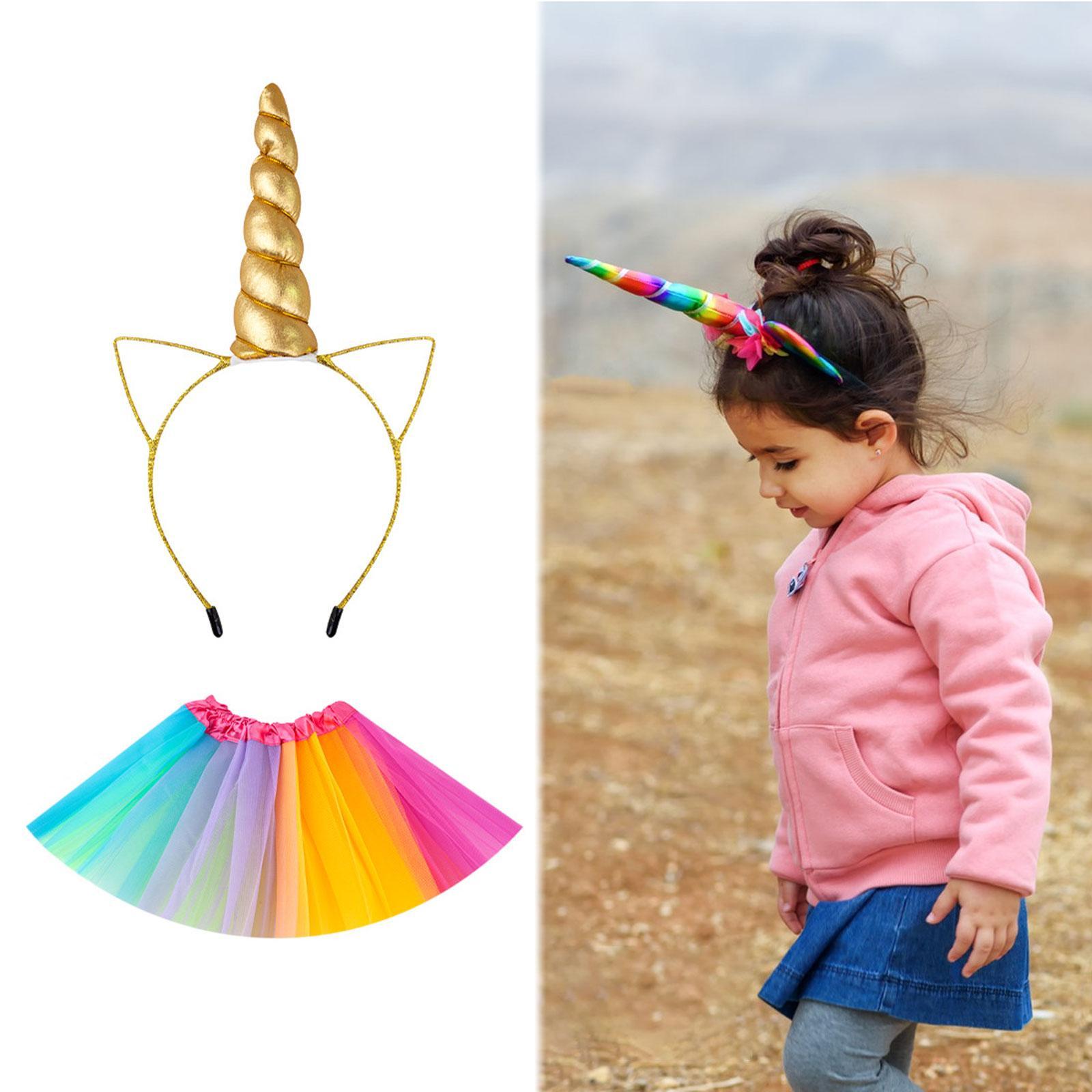 Girls Tutu Skirt with Headband Birthday Princess Outfits for Stage Role Play Gold