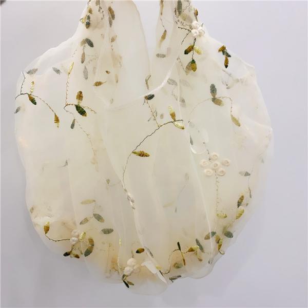 Embroidery Flower Handbag Reusable Grocery Bag for Travel Camping Women Girl Apricot