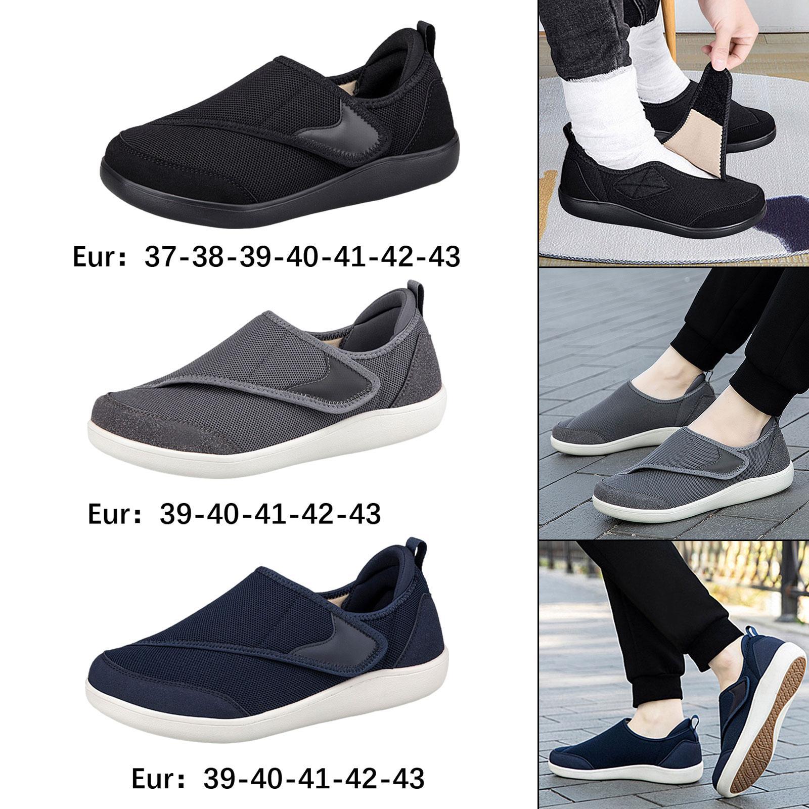 Men's Walking Shoes Low Top Cushioning Adjustable Strap Wide Round Toe Flats 37 Black